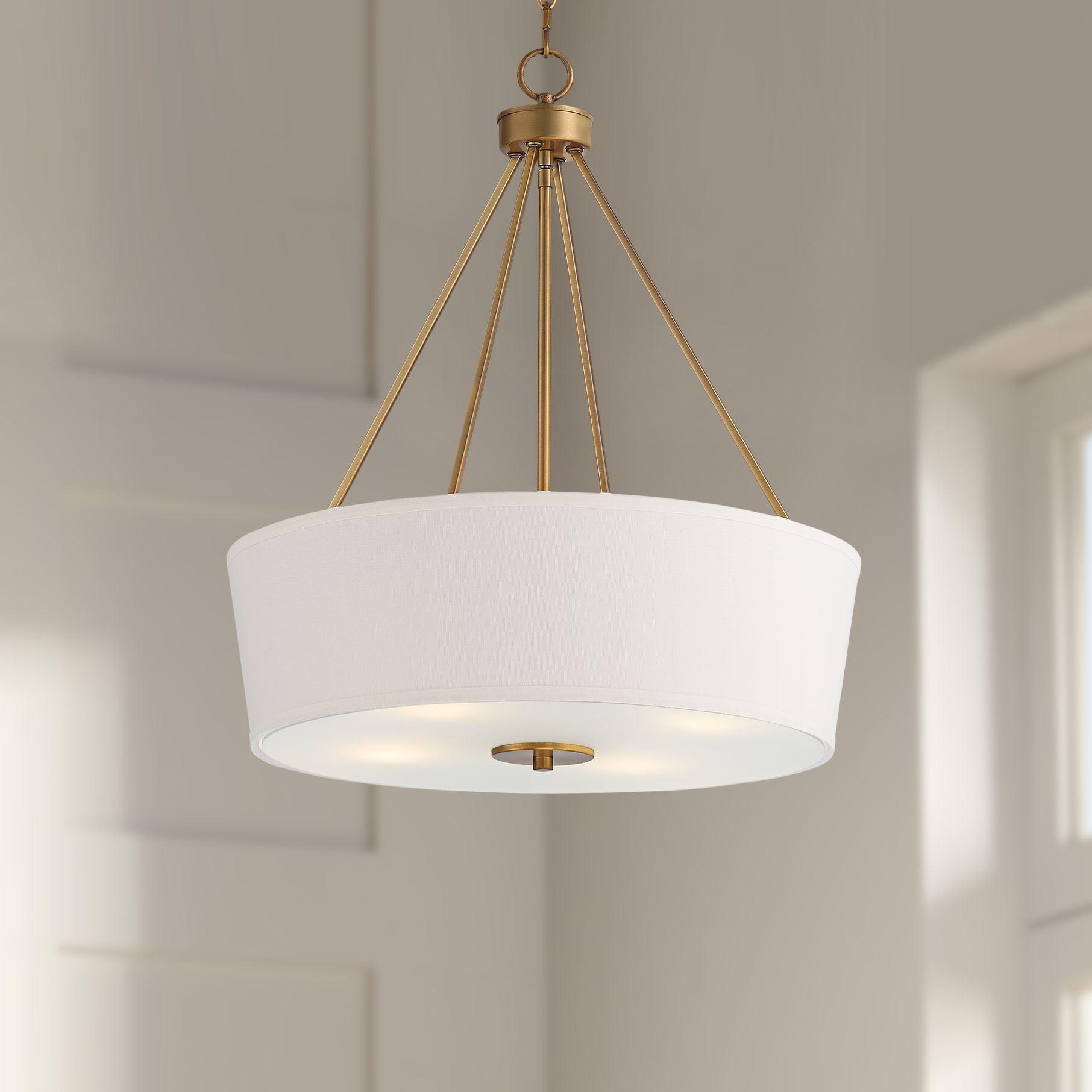 Saffira 23" Warm Gold Pendant with Off-White Linen Drum Shade