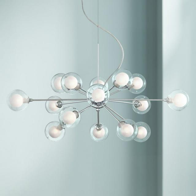 Possini Euro Design Spheres Chrome Chandelier 30" Wide Mid Century Modern Sputnik Glass Shade 15-Light Fixture for Dining Room House Kitchen Island
