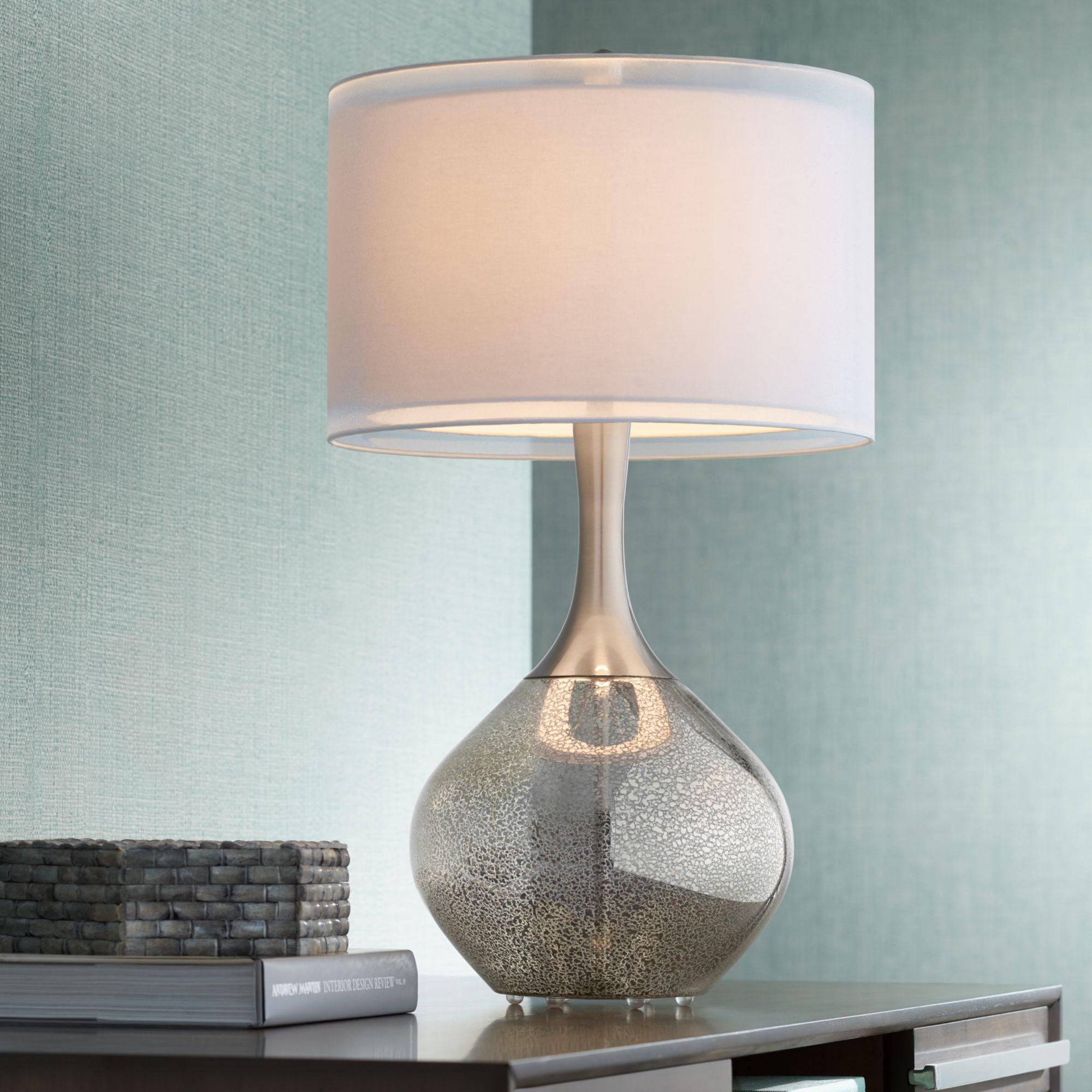 Swift Silver Mercury Glass Table Lamp with Double Drum Shade