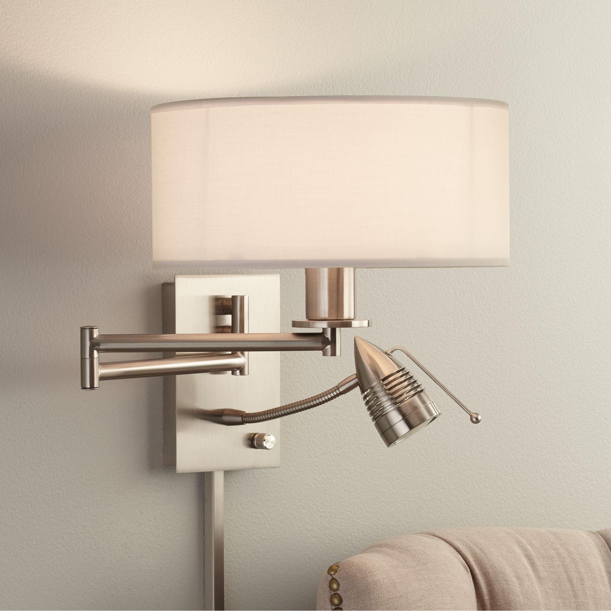 Brushed Nickel Modern Swing Arm Wall Lamp with LED Reading Light