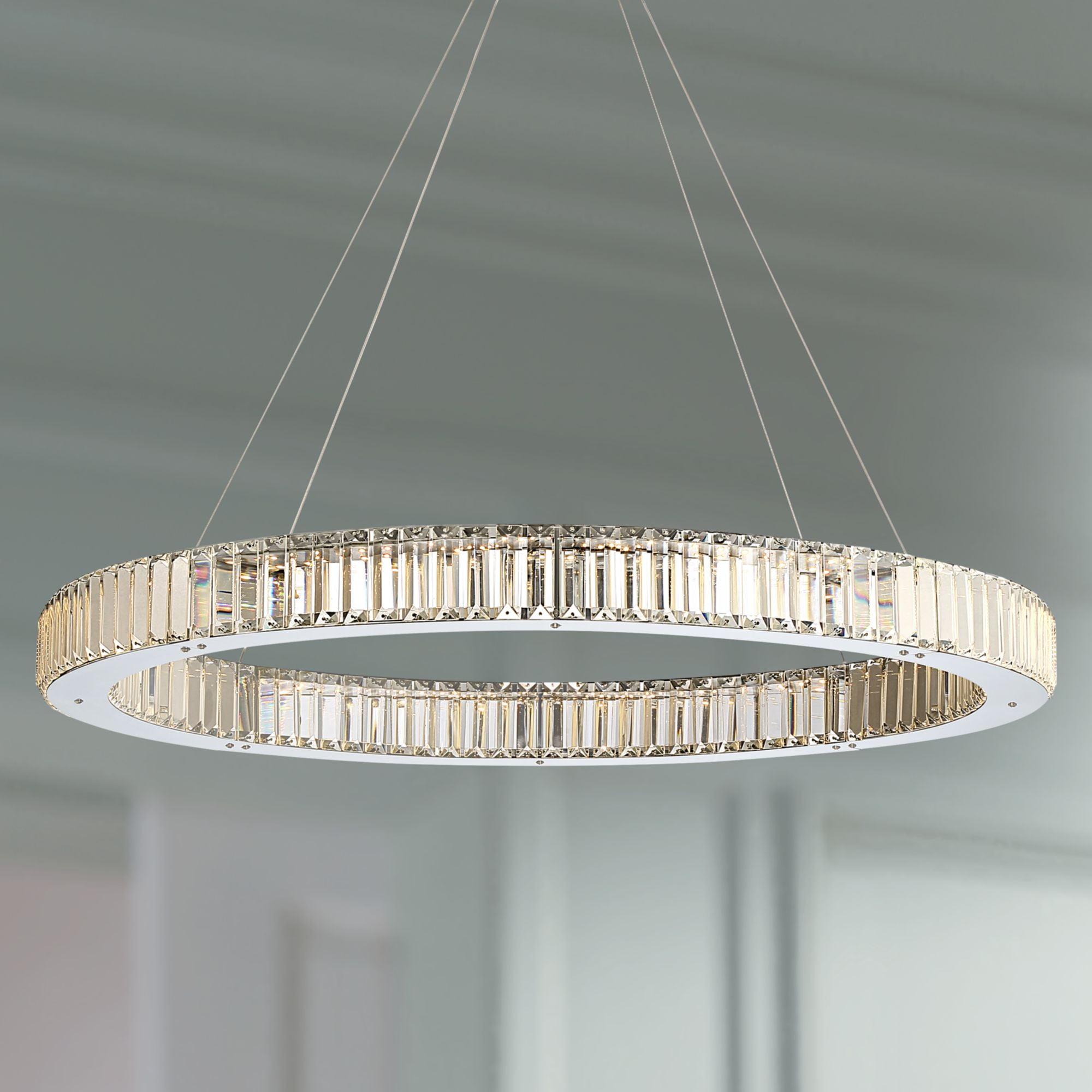 Vesta Chrome and Crystal LED Ring Pendant Chandelier