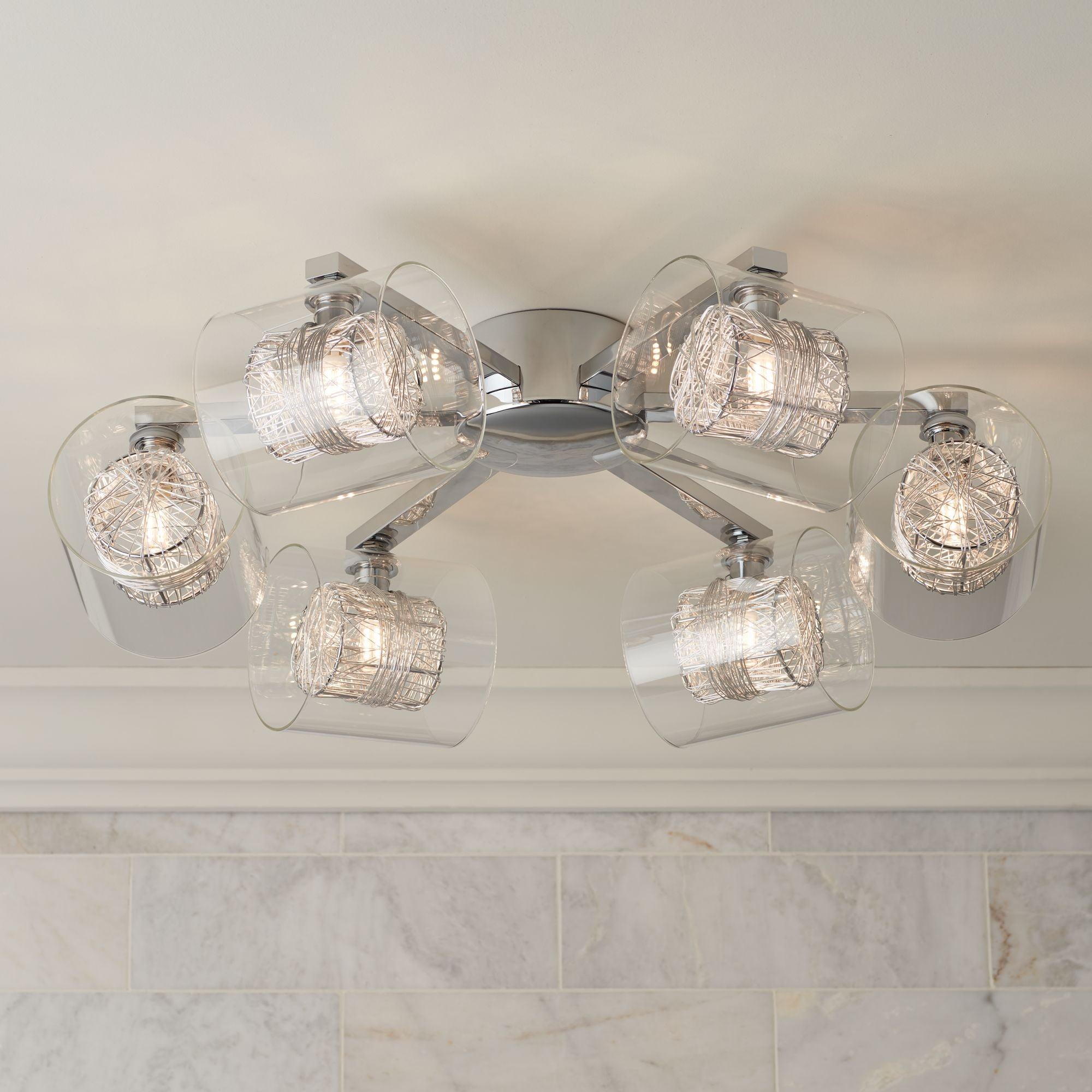 Modern Chrome 6-Light Flushmount Ceiling Fixture with Clear Glass Shades