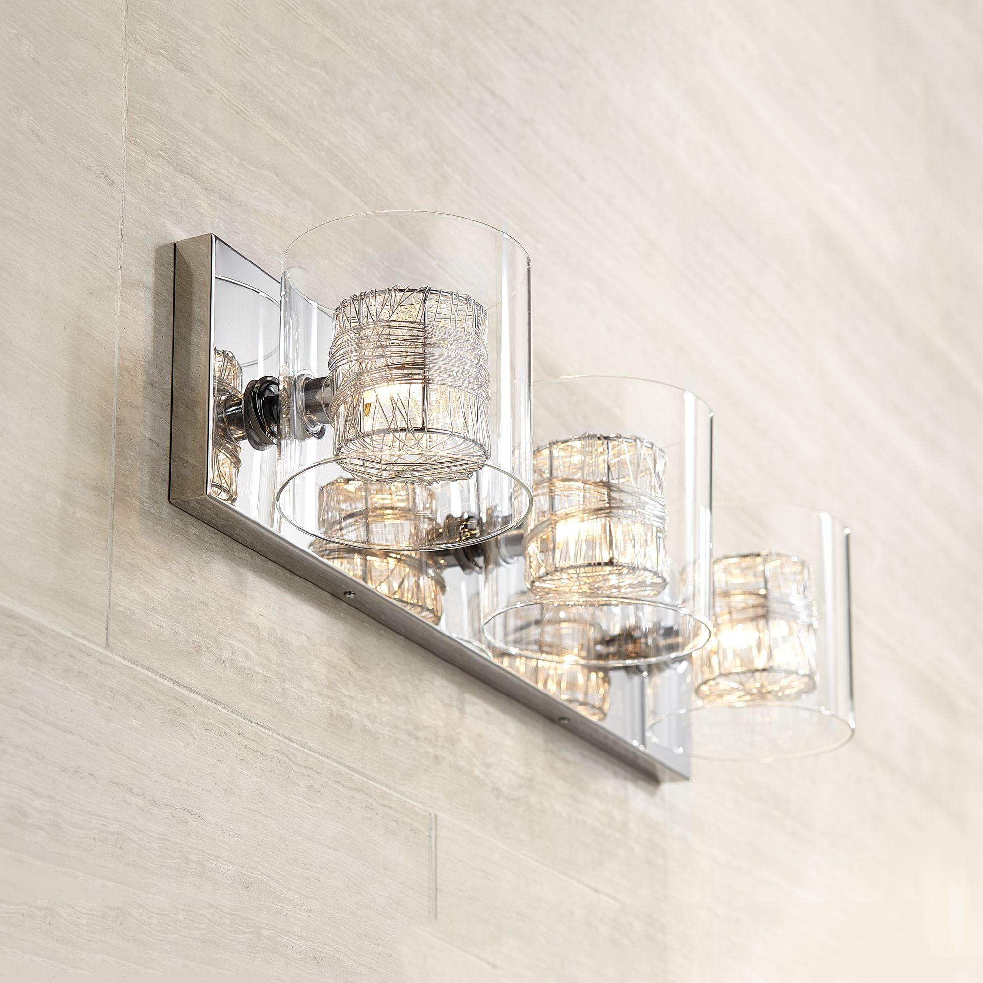 Chic Chrome 25'' Vanity Wall Light with Clear Glass and Wire Detail