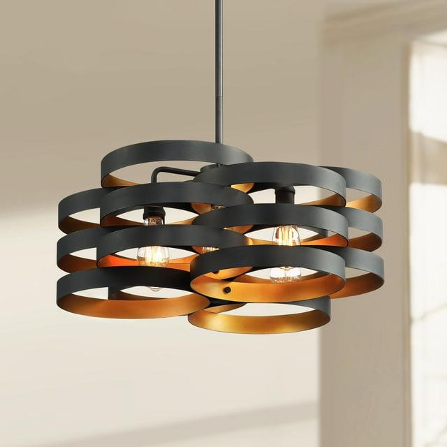 Possini Euro Design Zia Black Gold Chandelier 25 1/2" Wide Modern 6-Light Fixture for Dining Room House Foyer Kitchen Island Entryway Bedroom Home