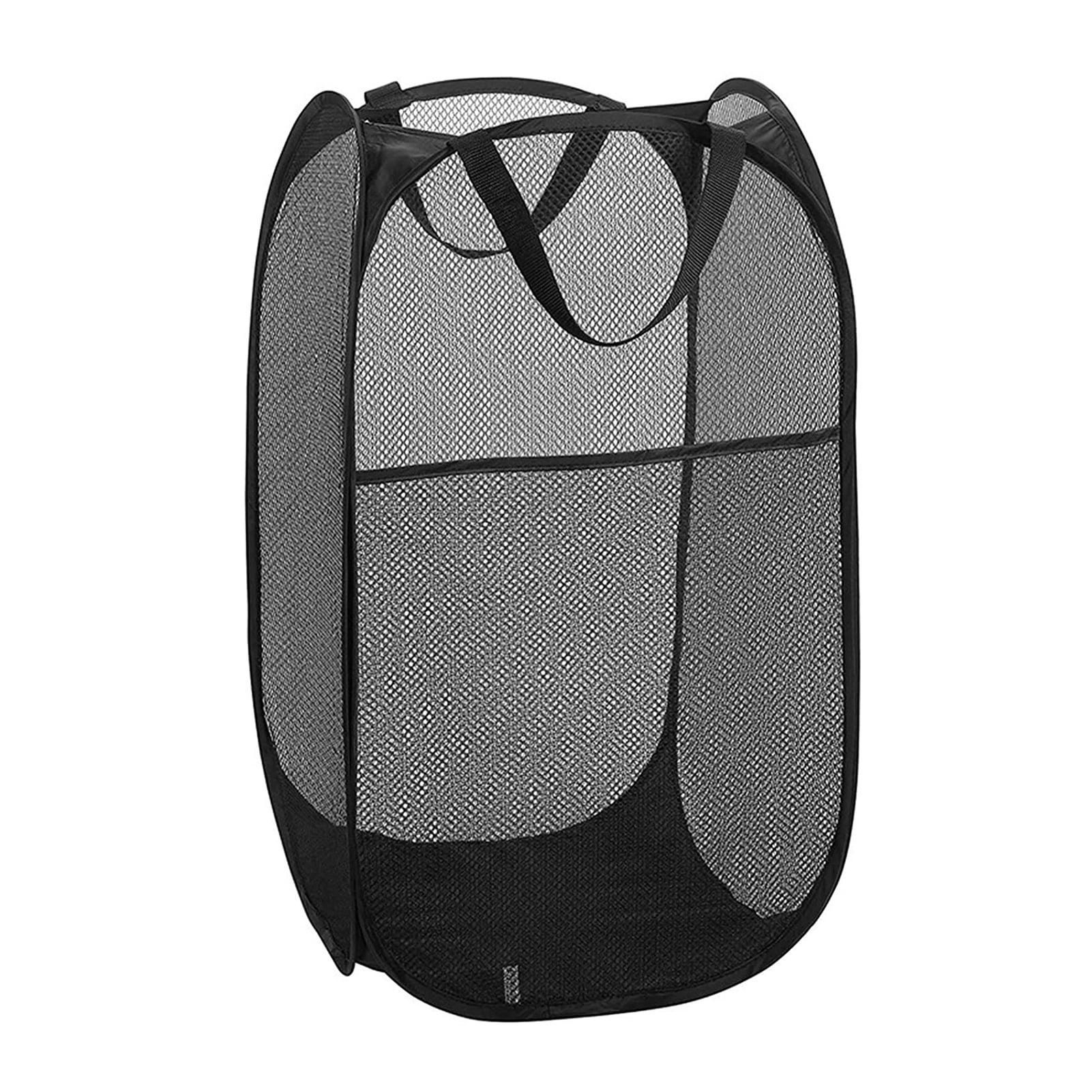 Collapsible Mesh Pop Up Laundry Baskets with Wide Opening and Side Pocket – Laundry Hamper, Breathable, Sturdy, Foldable, and Space-Saving Design for Clothes and Storage (Black)