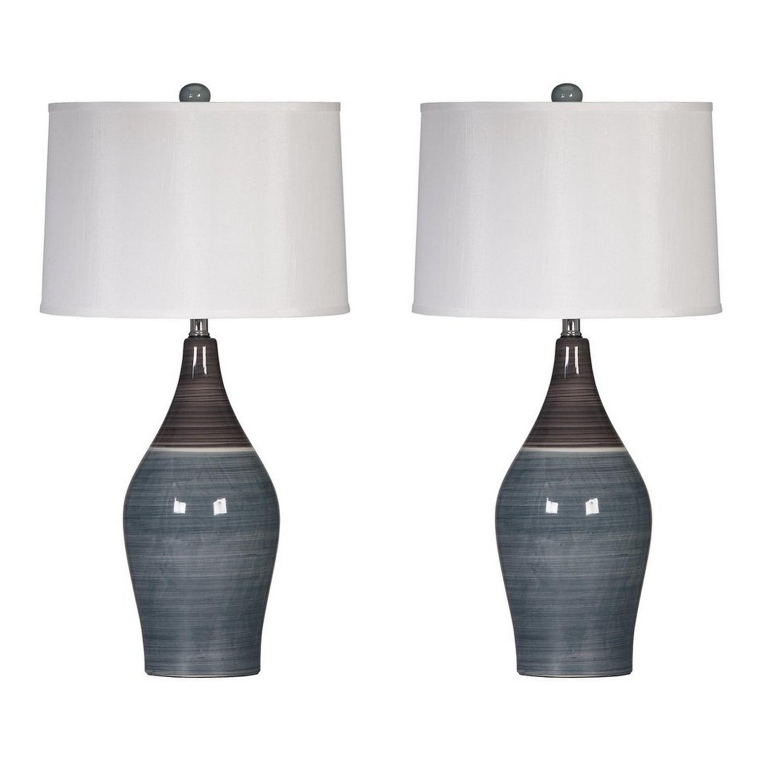 Set of 2 Niobe Table Lamps Gray - Signature Design by Ashley: Ceramic Base, 28" Height, Drum Shade, UL Listed