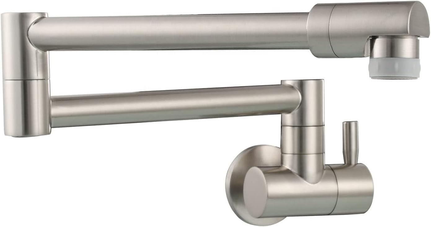 Brushed Nickel Wall Mount Double Handle Pot Filler Faucet