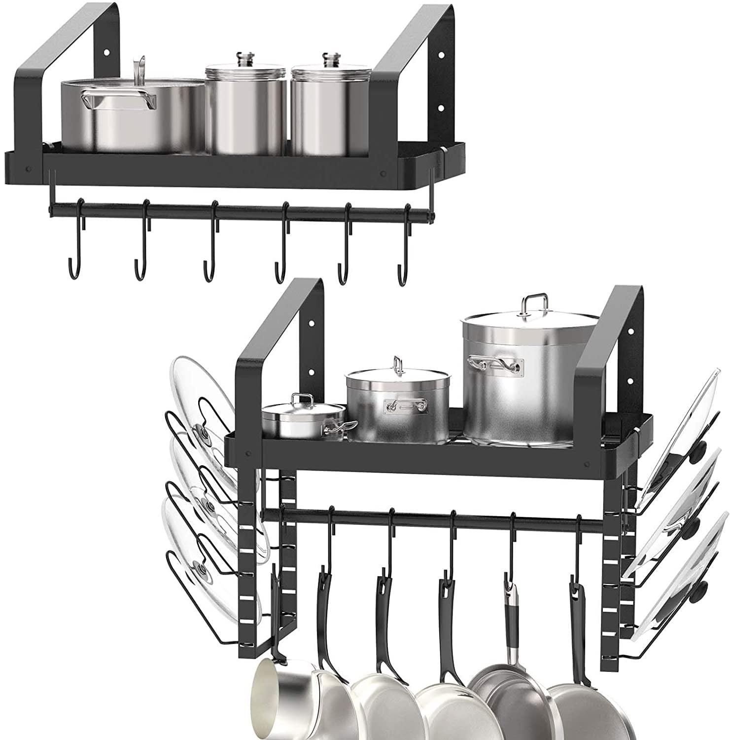 Black Iron Wall Mounted Pot Rack Set with Hooks