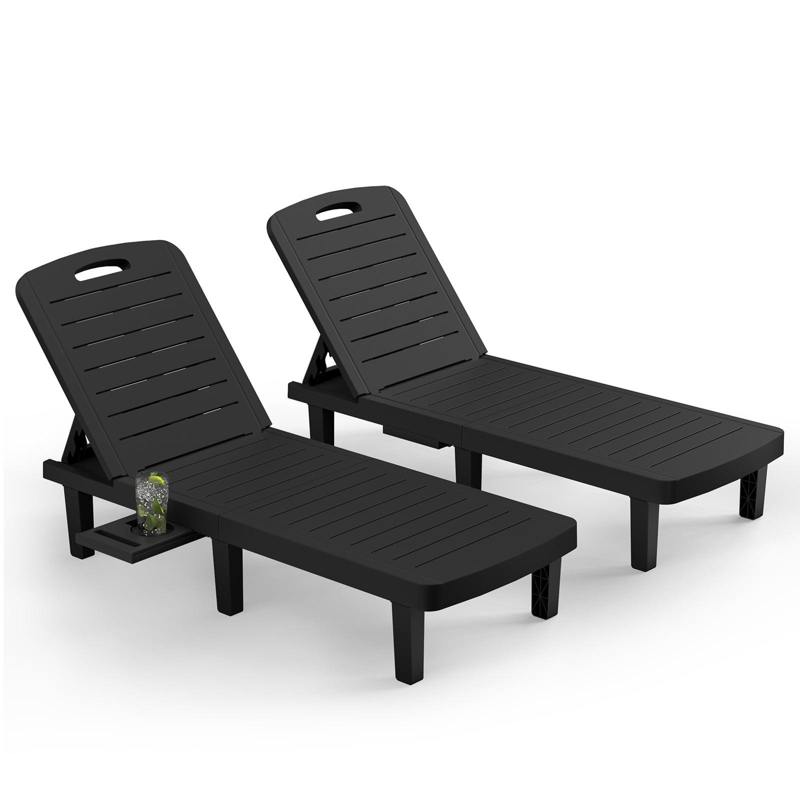 2-Piece Outdoor Resin Chaise lounge Set with Cup Holders