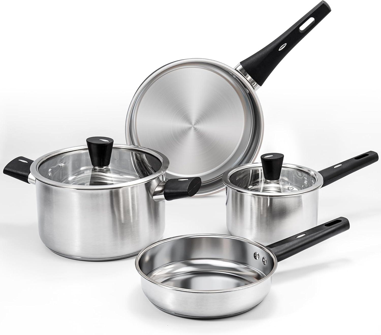 6-Piece Stainless Steel Non-Stick Cookware Set with Stay-Cool Handles