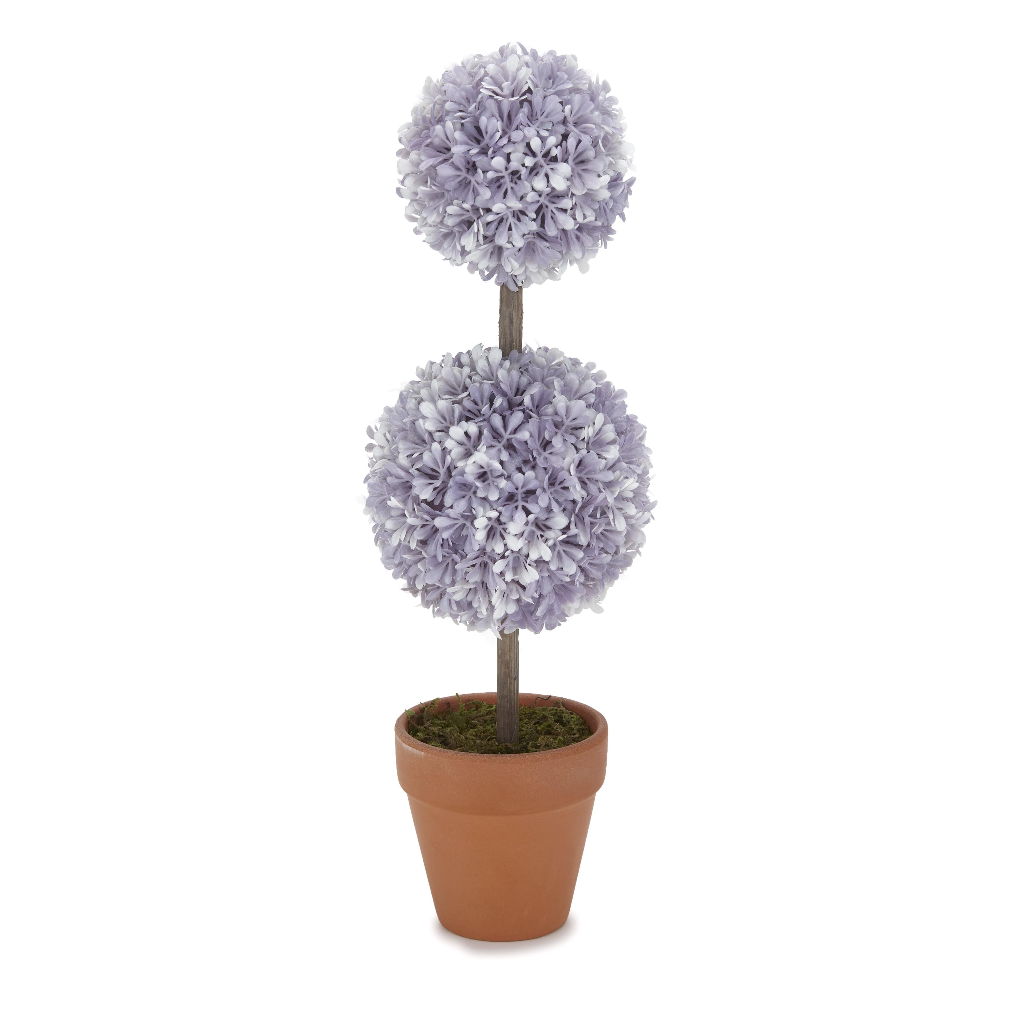 Mini Purple Faux Boxwood Topiary in Clay Pot