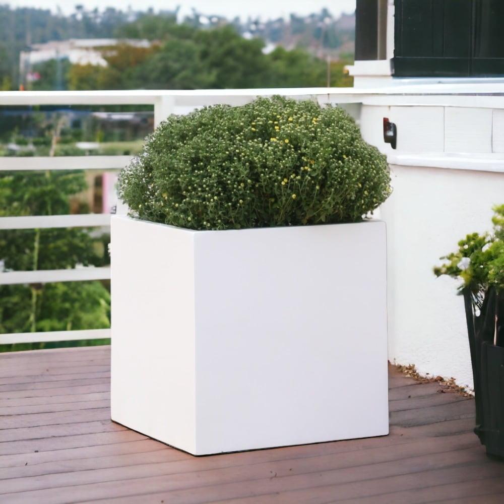 Glossy White Square Fiberstone Indoor Outdoor Planter, 12"