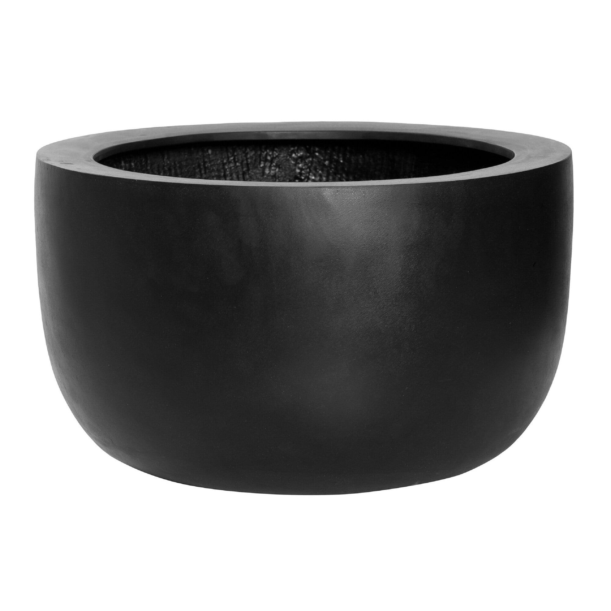 Sunny Black Fiberstone Indoor Outdoor Round Planter 18"