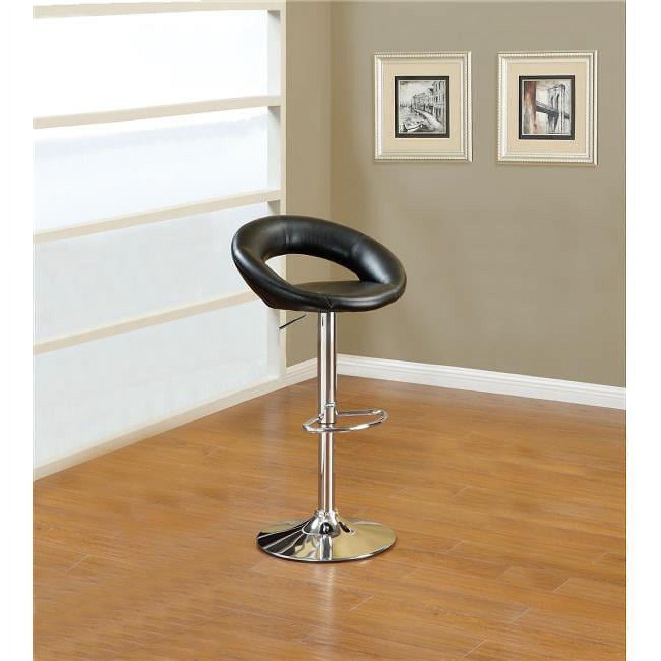 Modern Swivel Adjustable Bar Stool in Black Faux Leather and Silver Metal, Set of 2