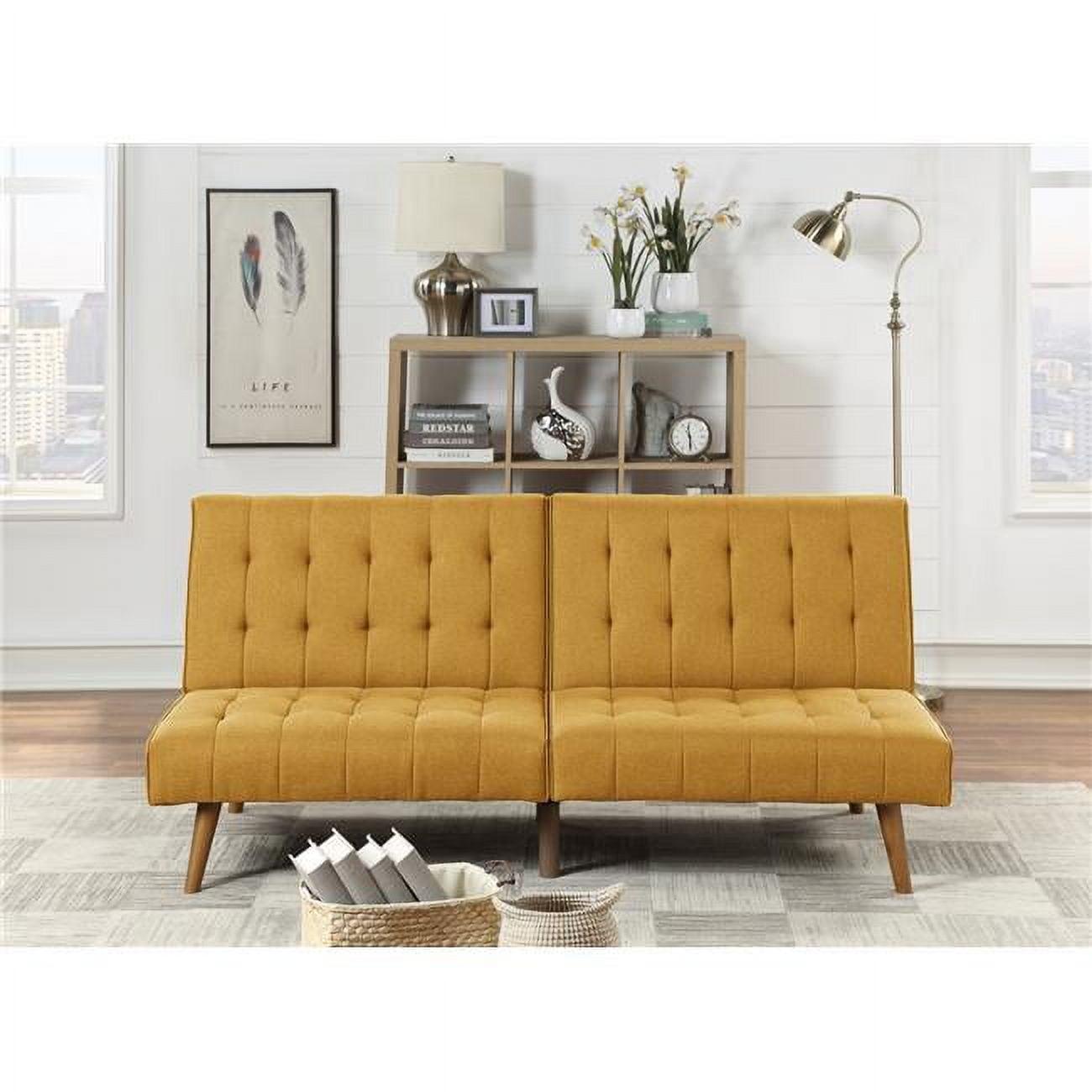 Mustard Yellow Faux Leather 65" Tufted Sleeper Sofa