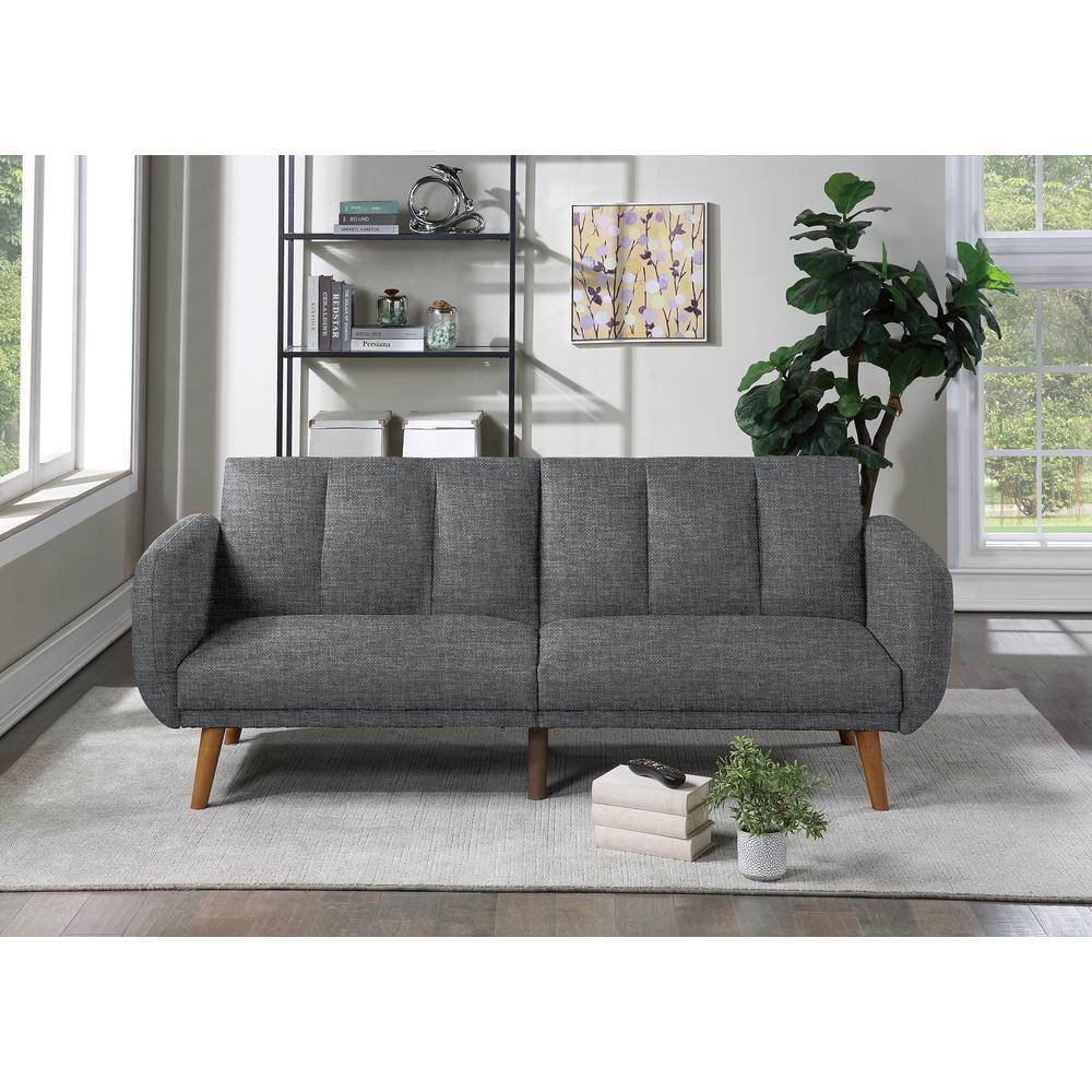 108" Blue Gray Faux Leather Tufted Sleeper Sofa