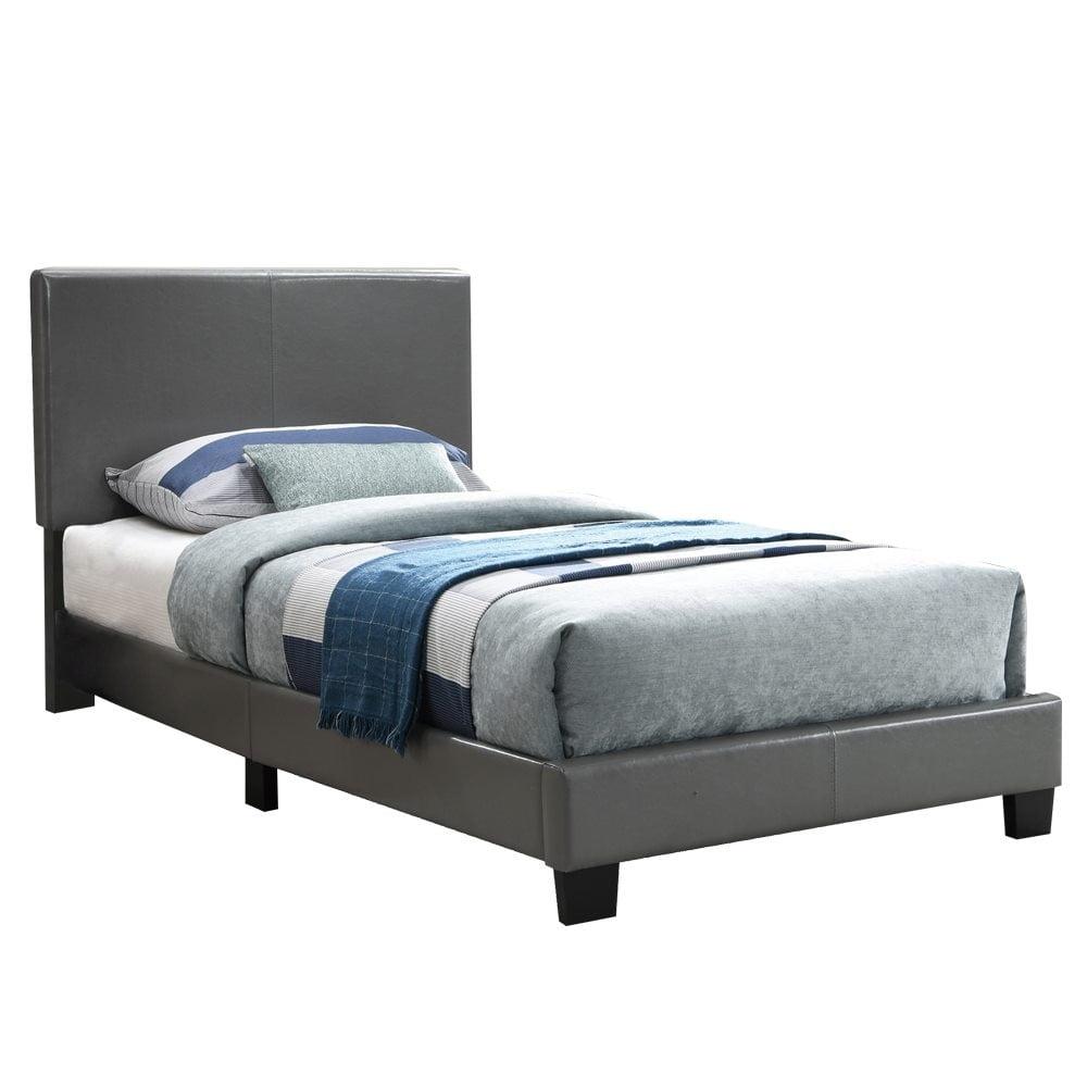 Gray Twin Faux Leather Upholstered Bed Frame with Headboard