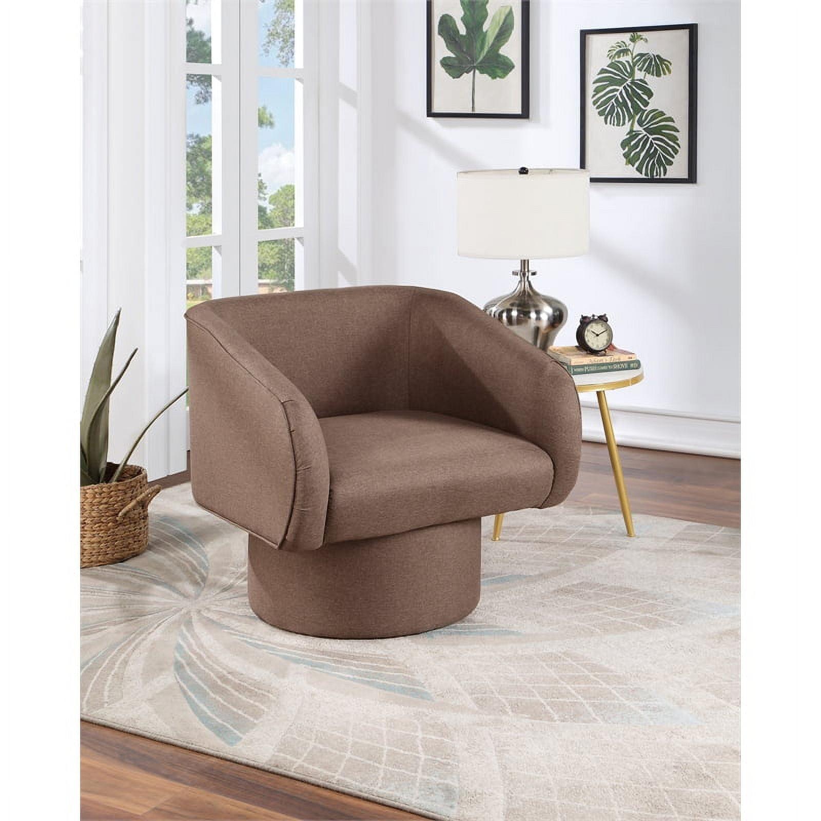 Light Coffee Barrel Swivel Accent Chair with Fabric Upholstery