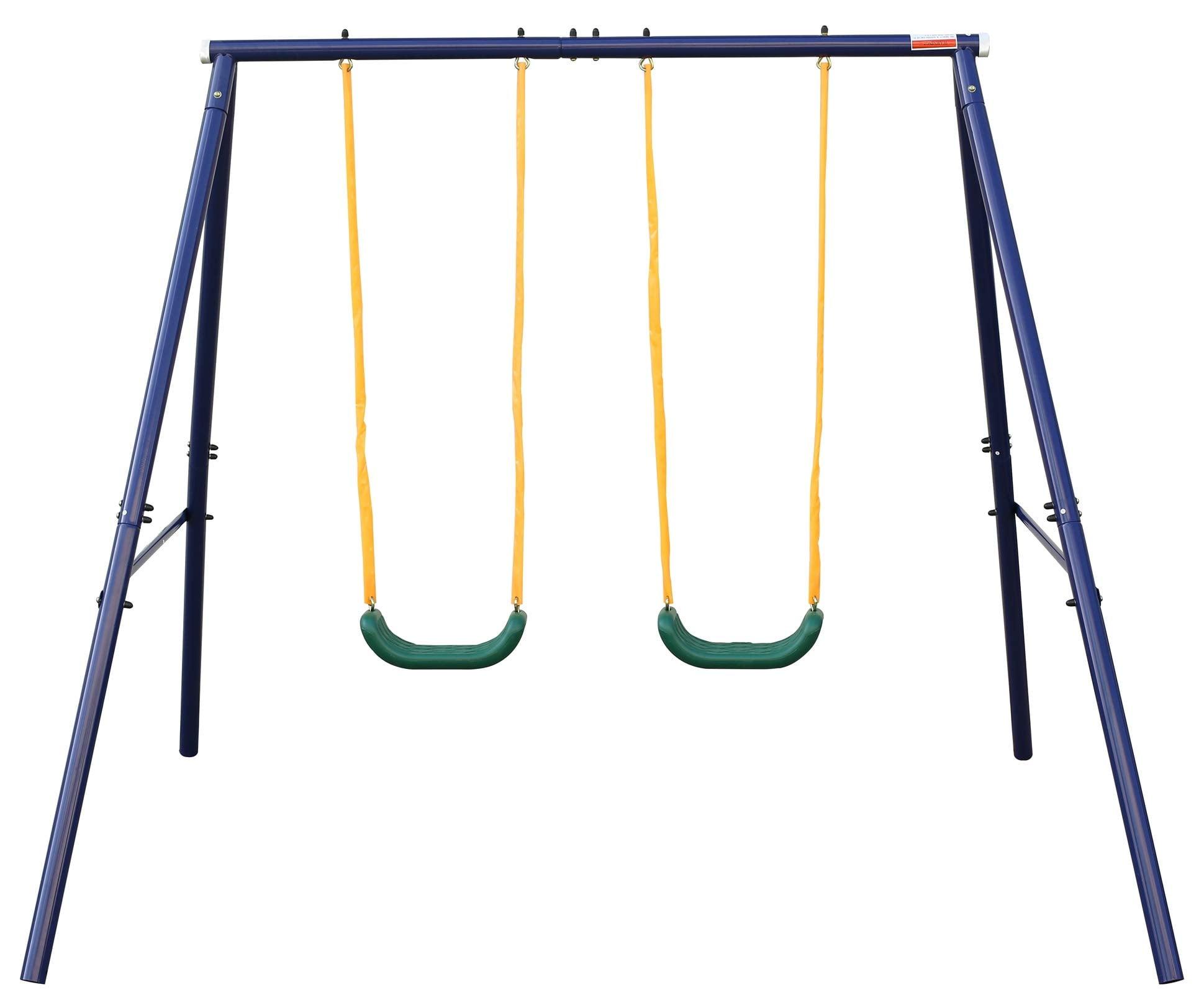 Blue and Yellow Steel Two-Station Swing Set for Children