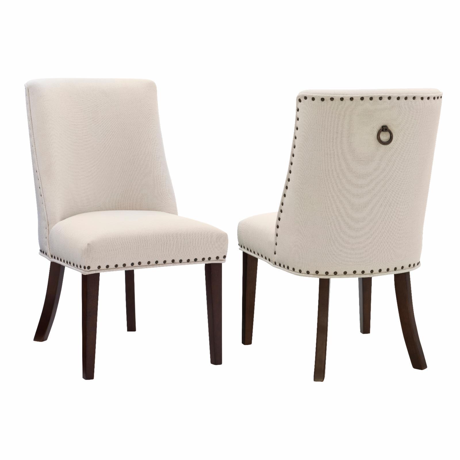 Espresso Natural Wood Upholstered Dining Chair with Linen Seat