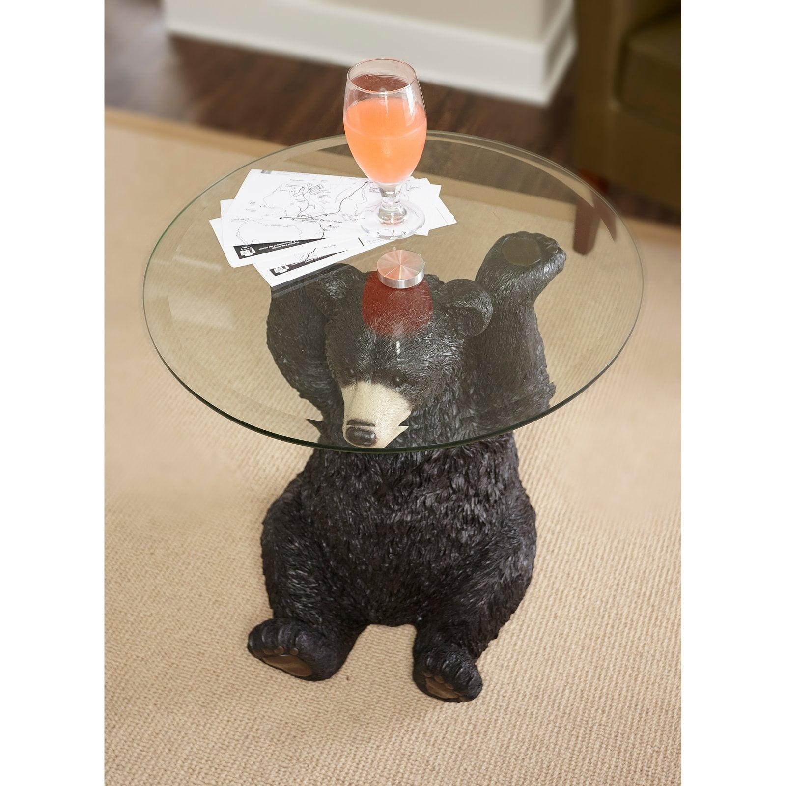 Barney Bear Round Glass and Resin Side Table