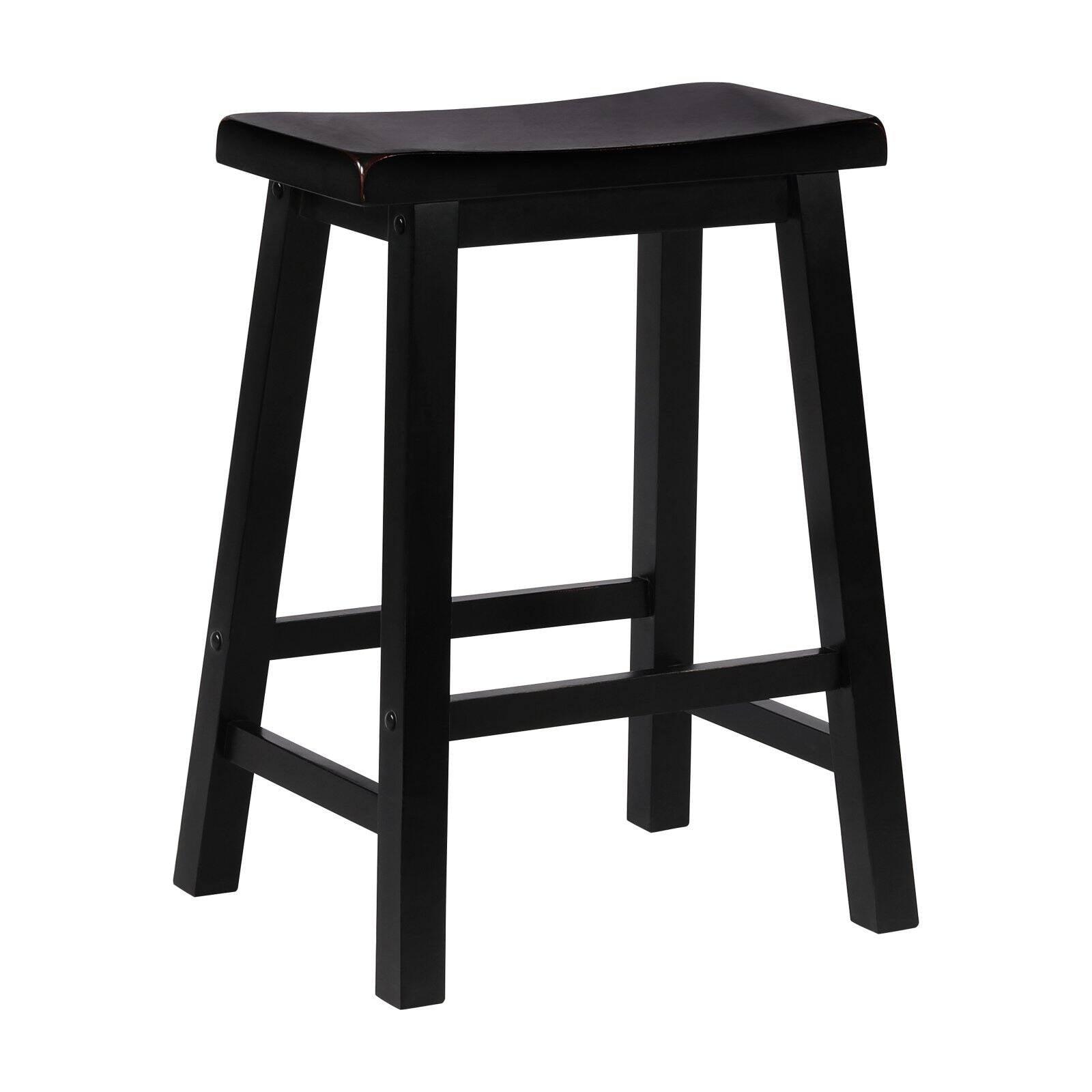 Antique Black 24" Wood Saddle Counter Stool, Backless Design