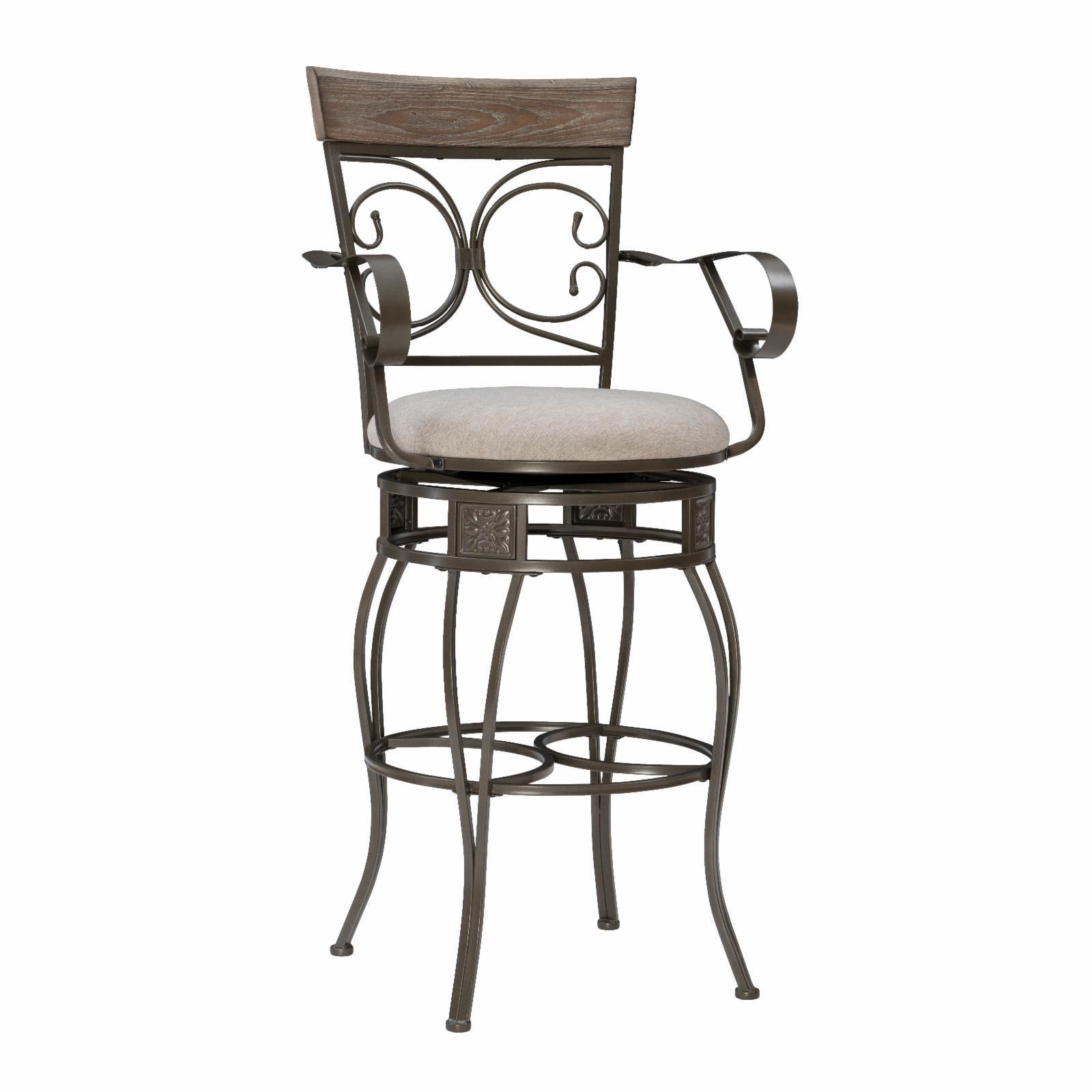 Elegant Oversized Swivel Bar Stool with Gray Wash and Pewter Frame