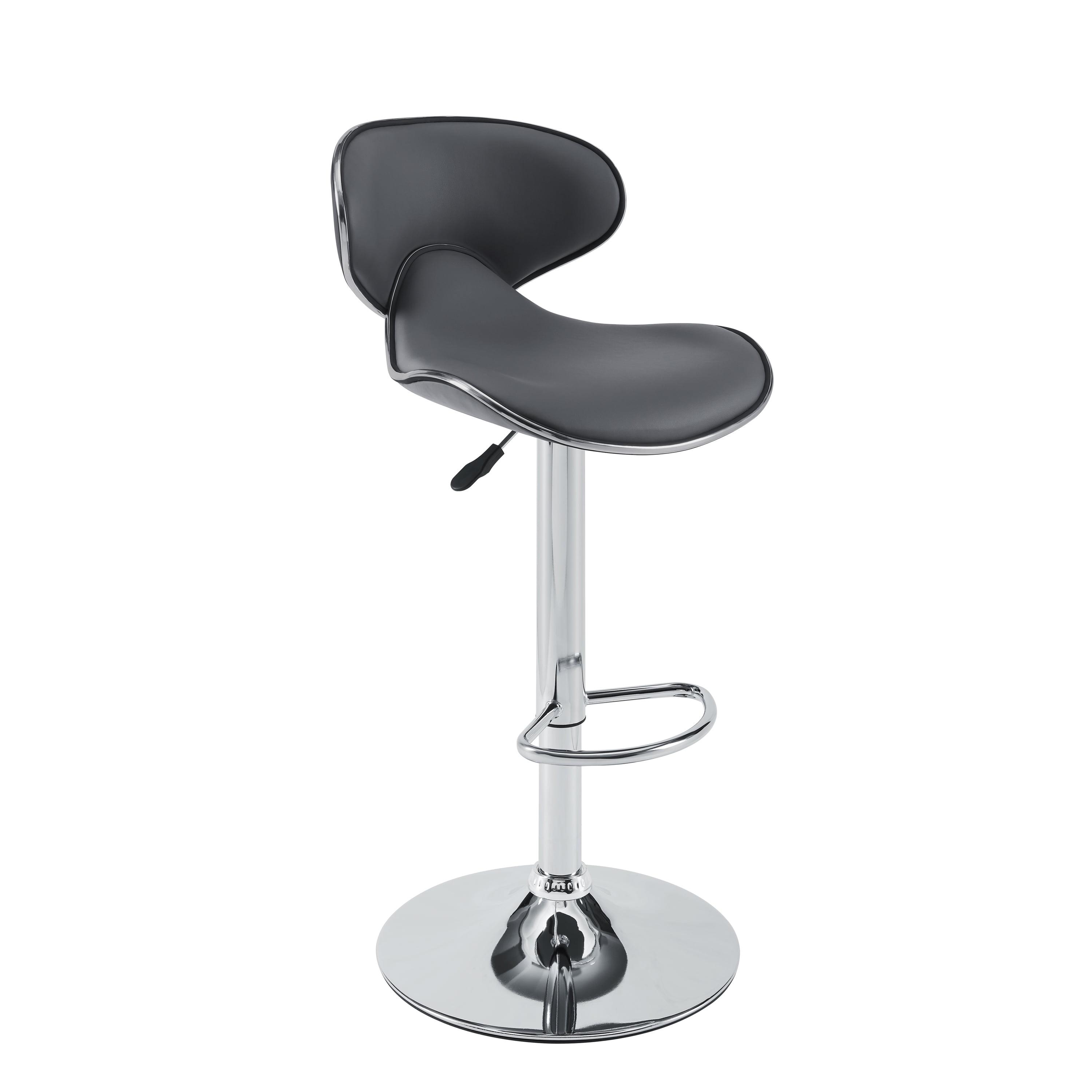 Modern Adjustable Swivel Bar Stool in Gray Faux Leather and Chrome