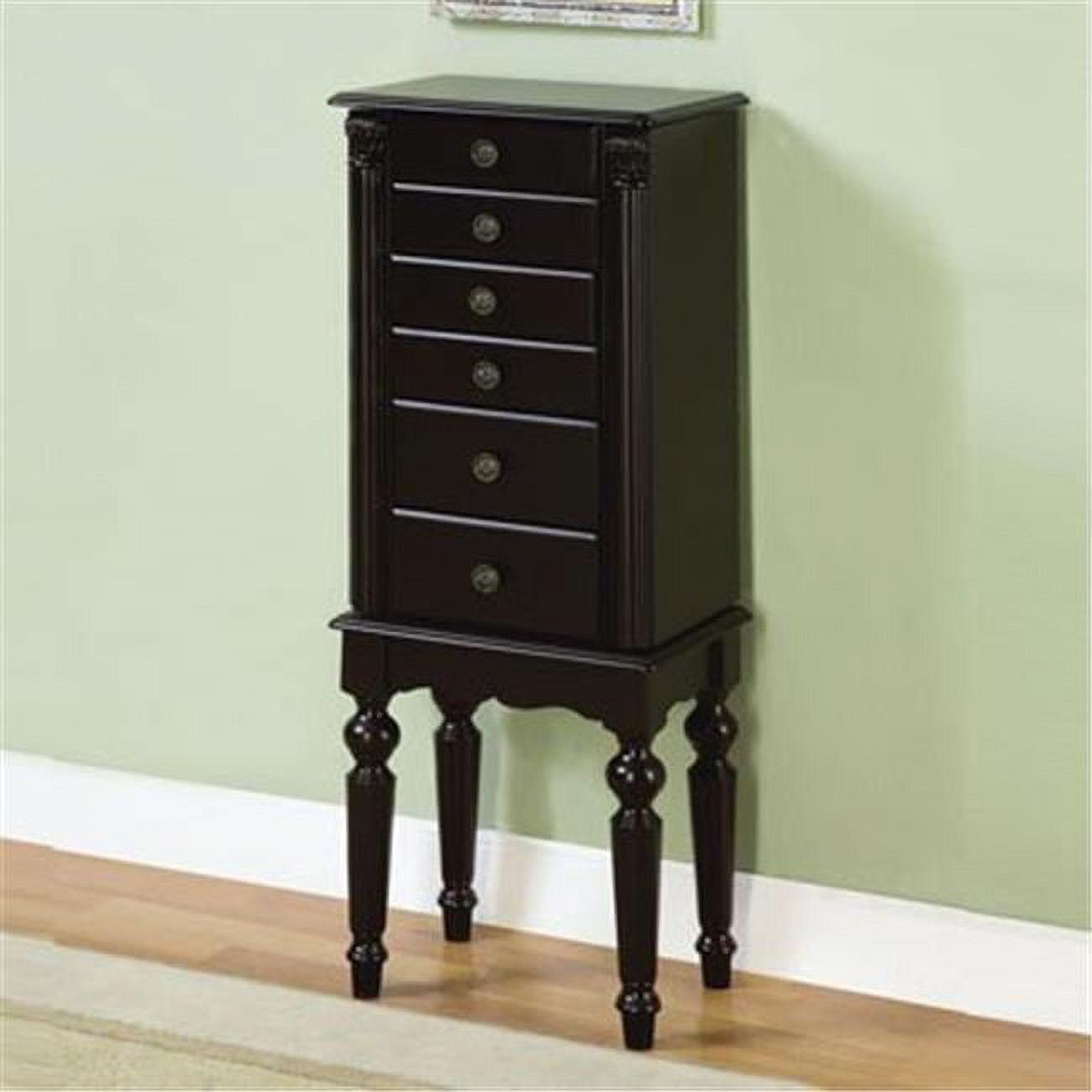 Petite Ebony Black Jewelry Armoire with Mirror and Plush Lining