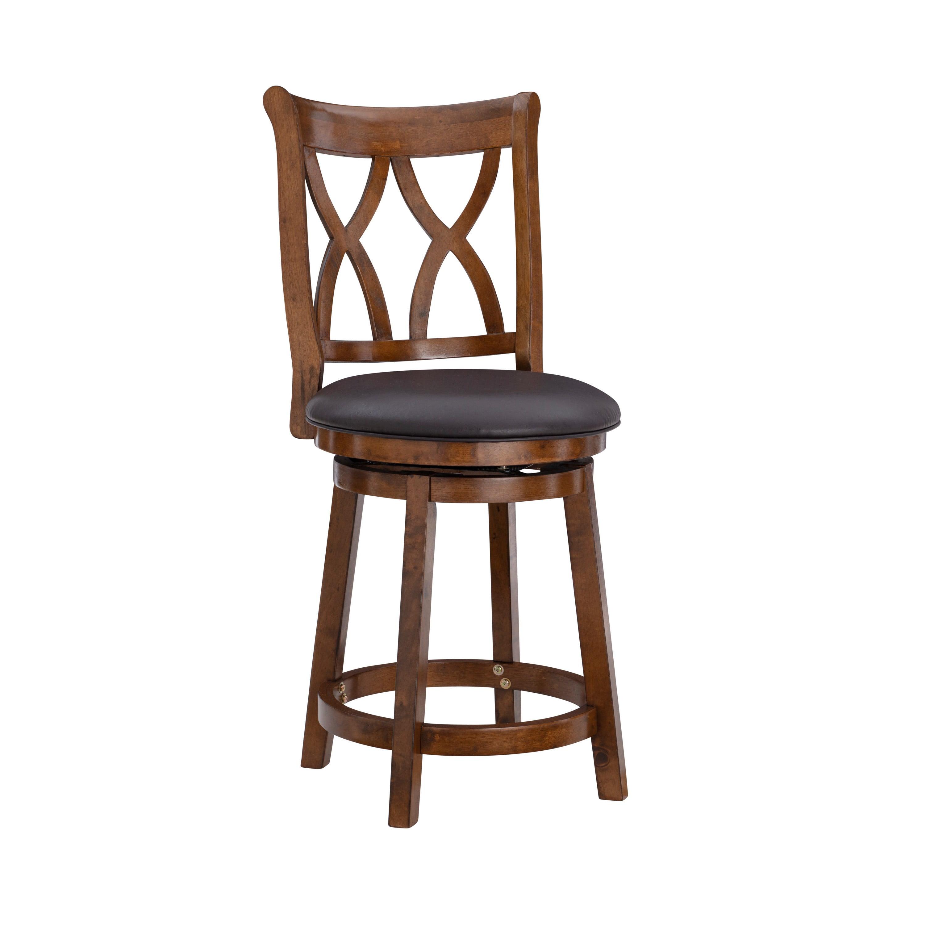 Carmen Traditional Black and Tan Swivel Counter Stool in Rubberwood