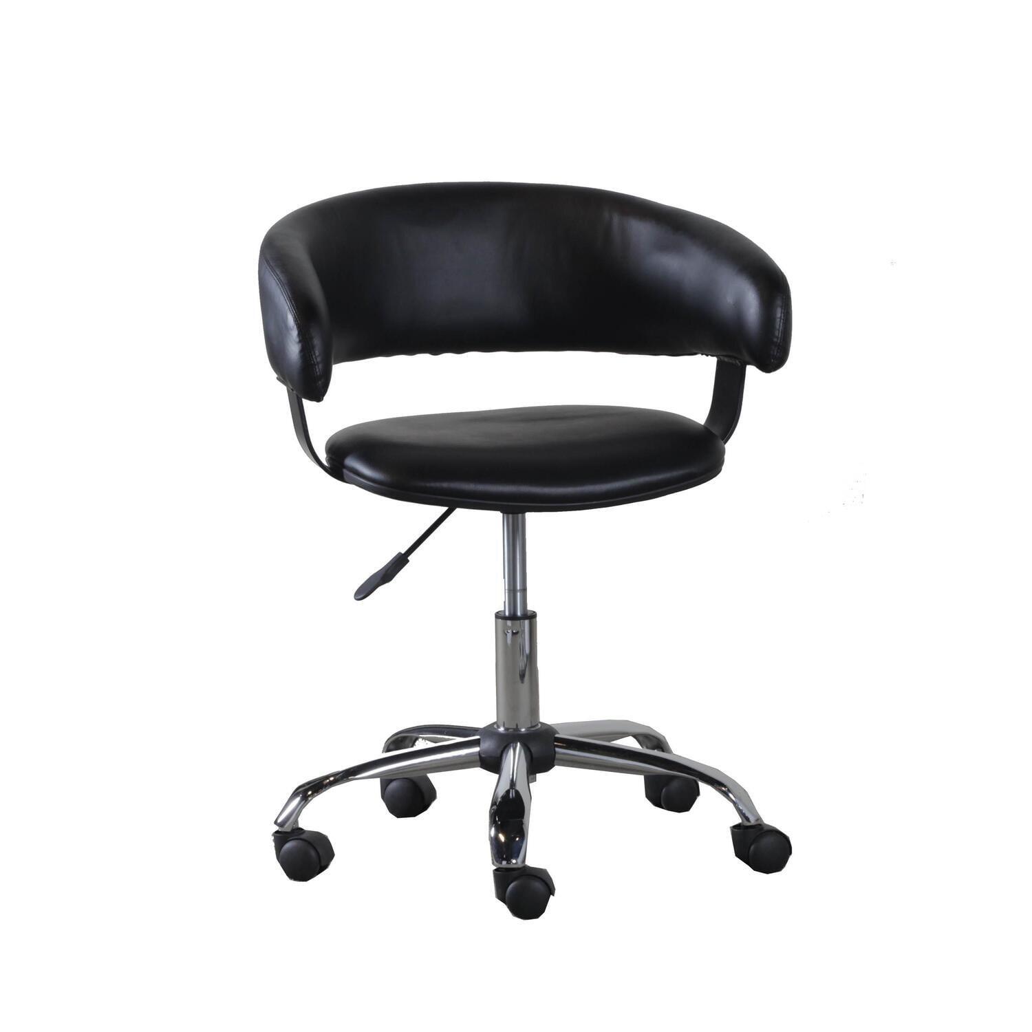 Black Faux Leather Swivel Desk Chair with Chrome Base