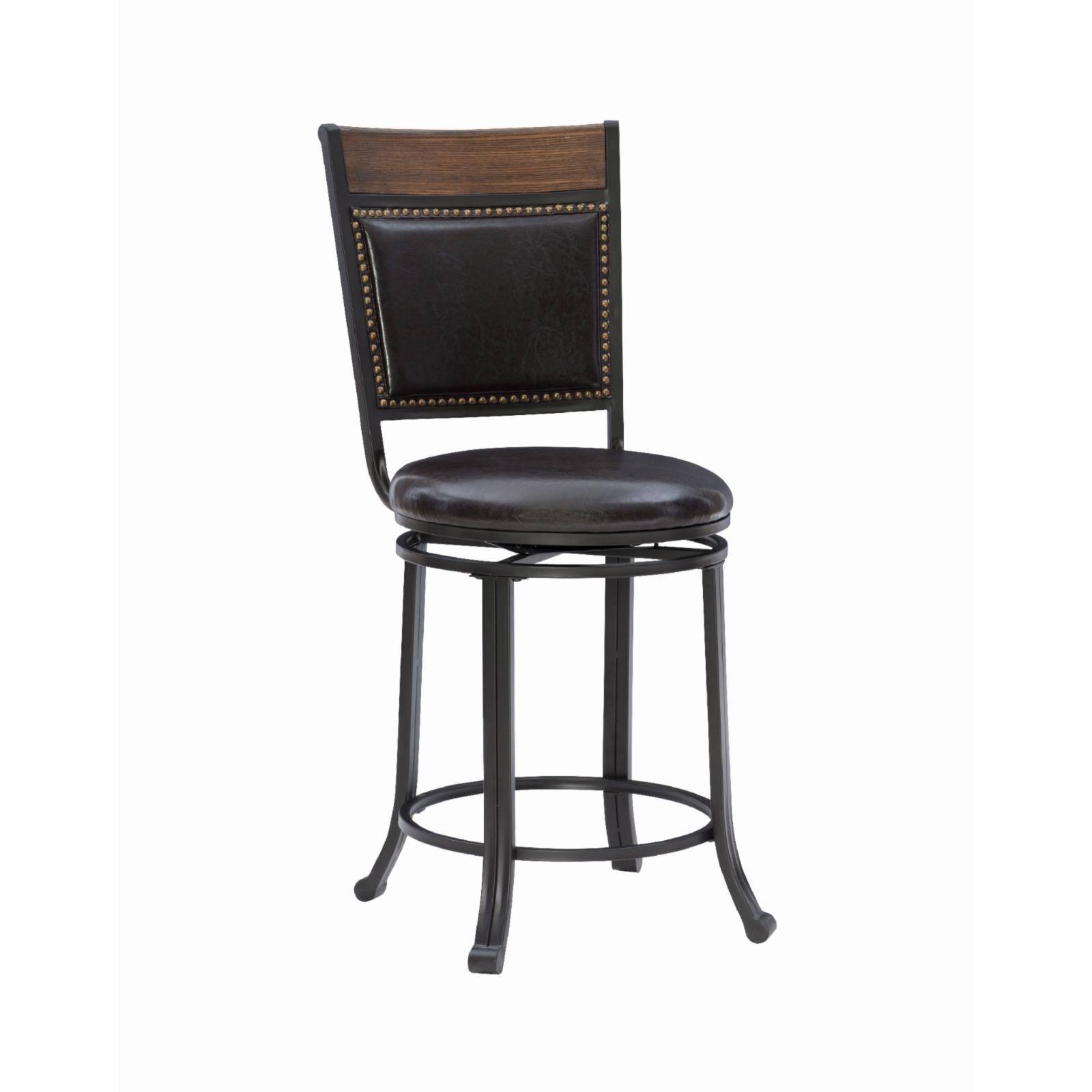 Rustic Umber 24'' Swivel Counter Stool with Brown Leather Seat