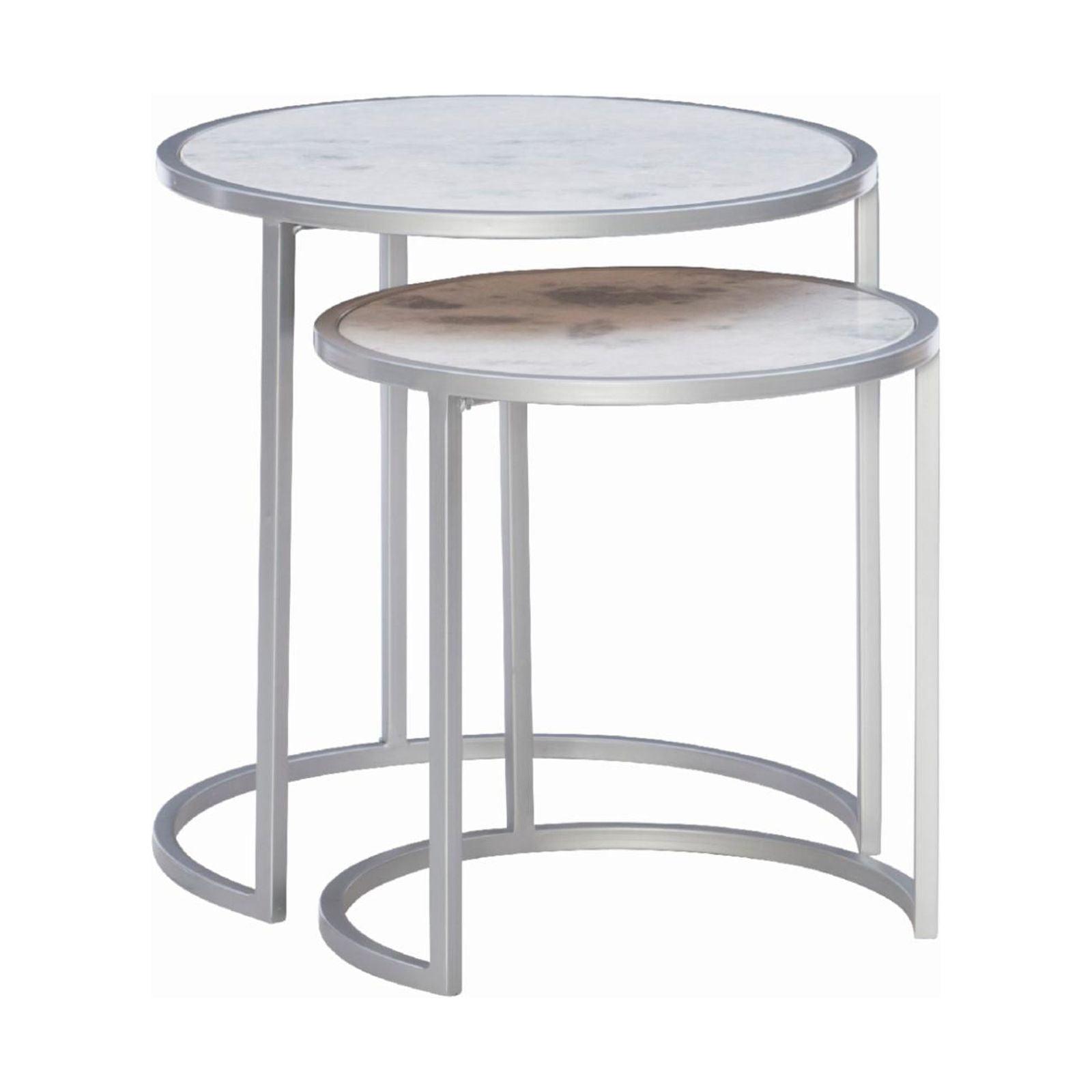 Silver Round Marble Top Nesting Side Tables