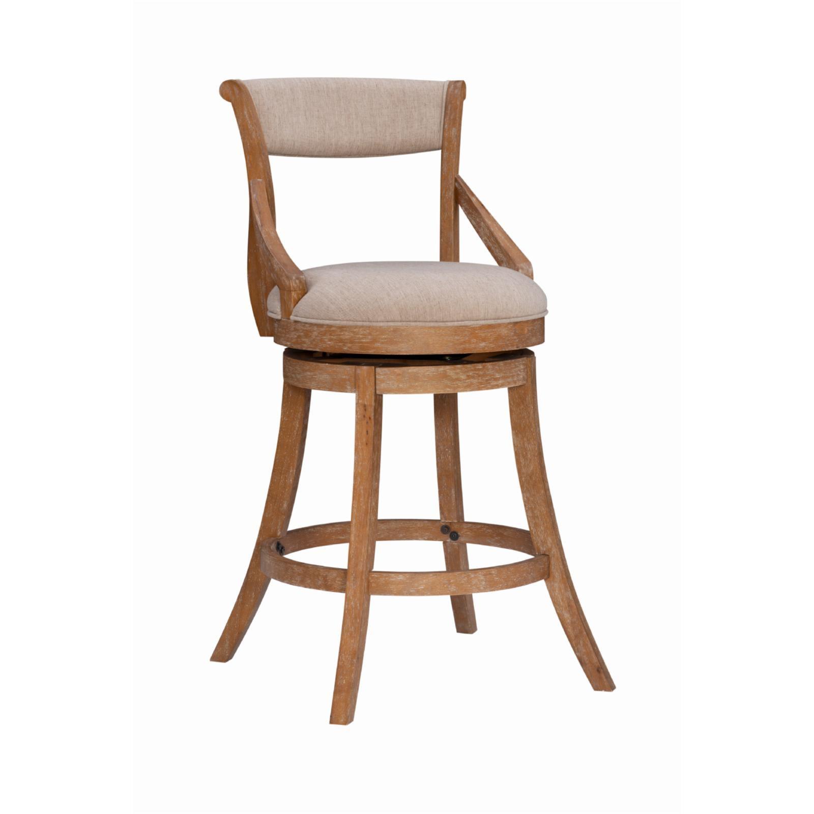 Natural Whitewash Wood Swivel Bar Stool with Fabric Seat