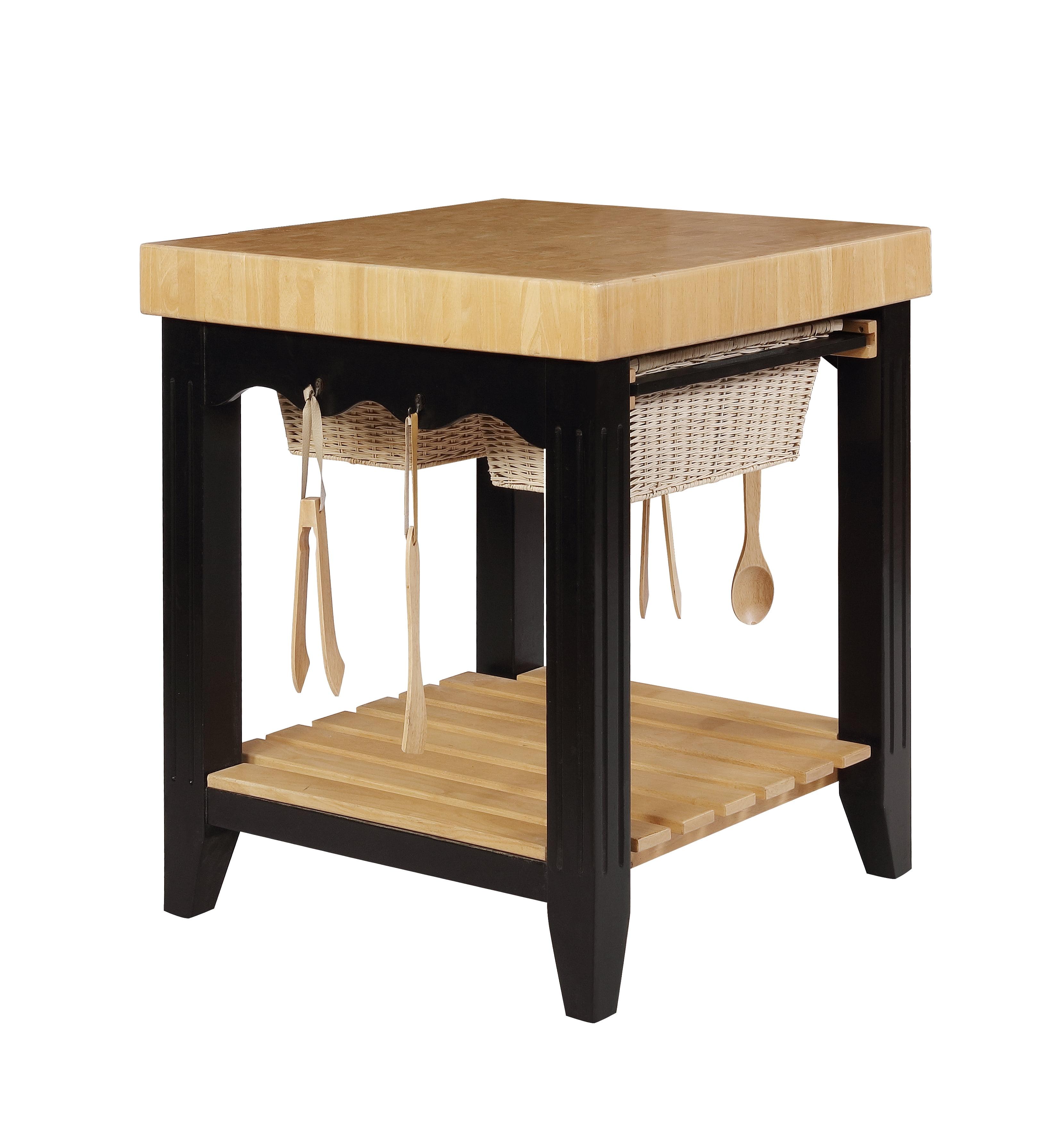 Kolton 30" Square Black & Natural Butcher Block Kitchen Island