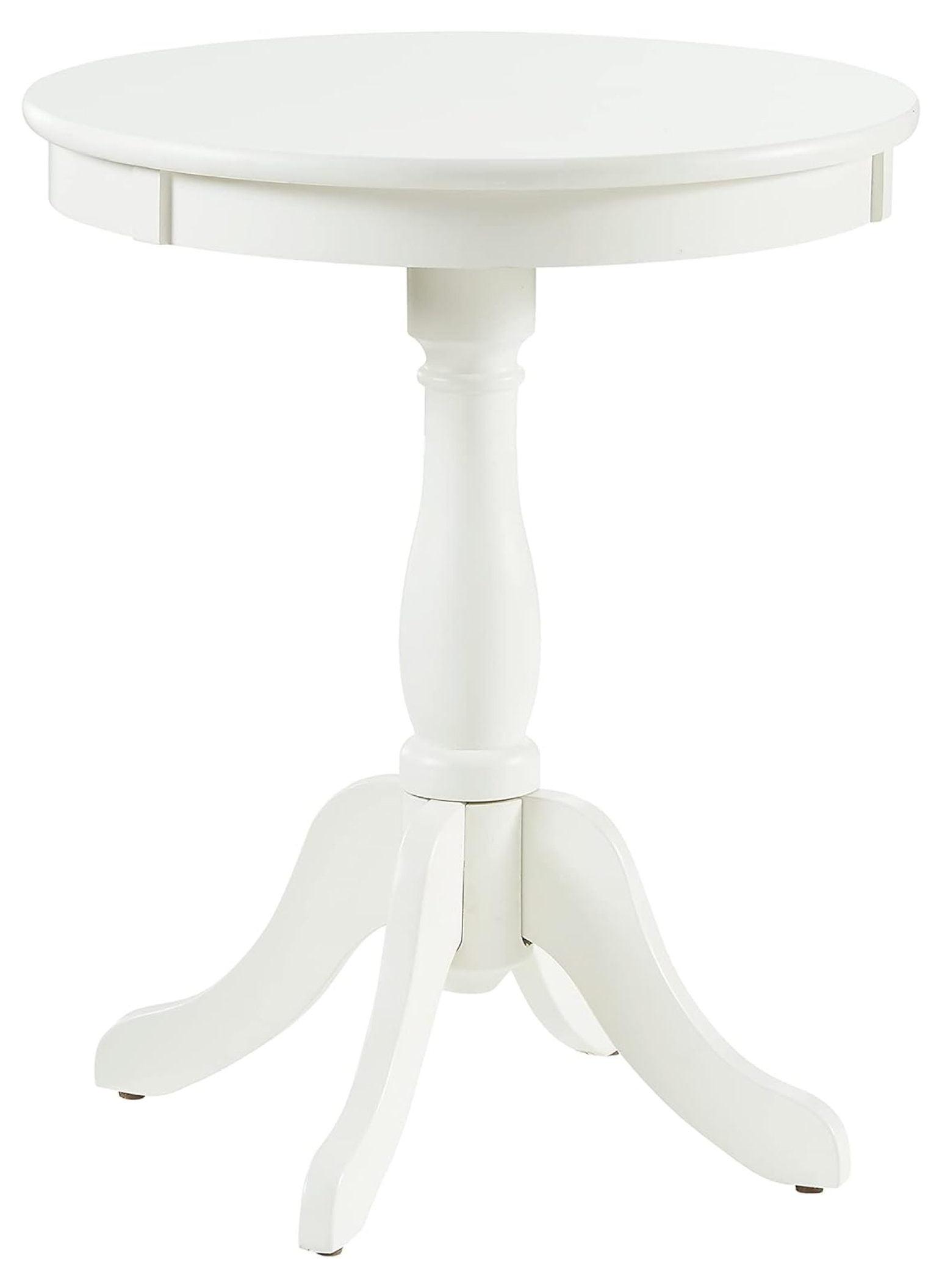 White Round Wood Pedestal Accent Table