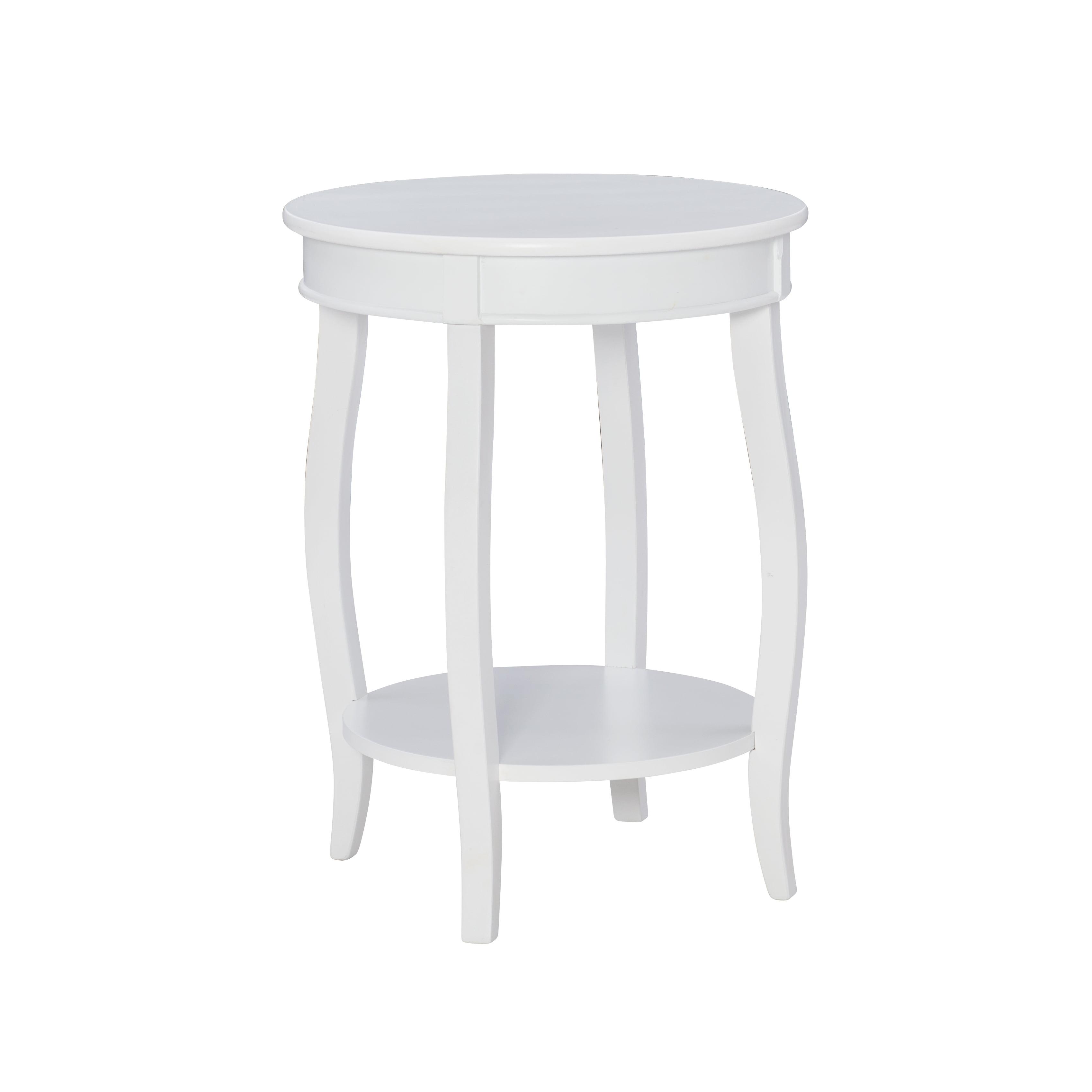 White Round Wood Accent Side Table with Shelf, 24" Tall