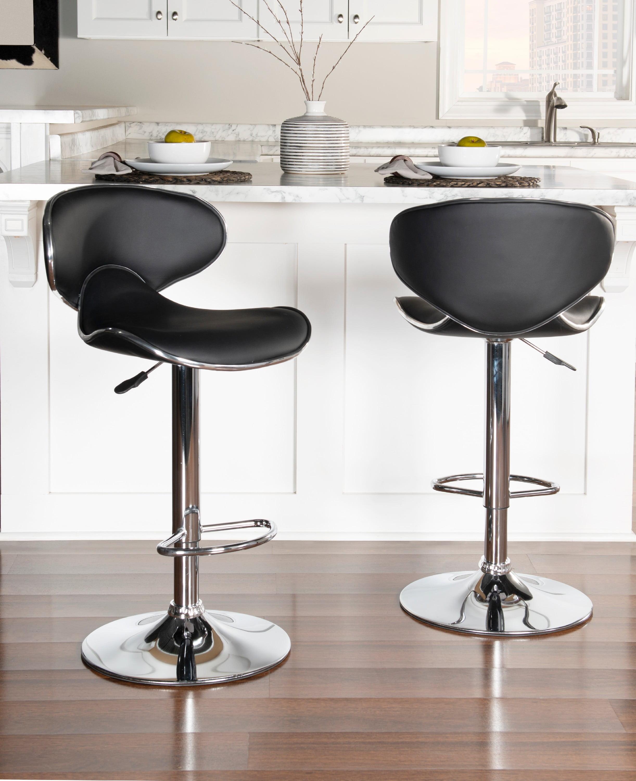 Adjustable Swivel Bar Stool in Black Faux Leather and Chrome