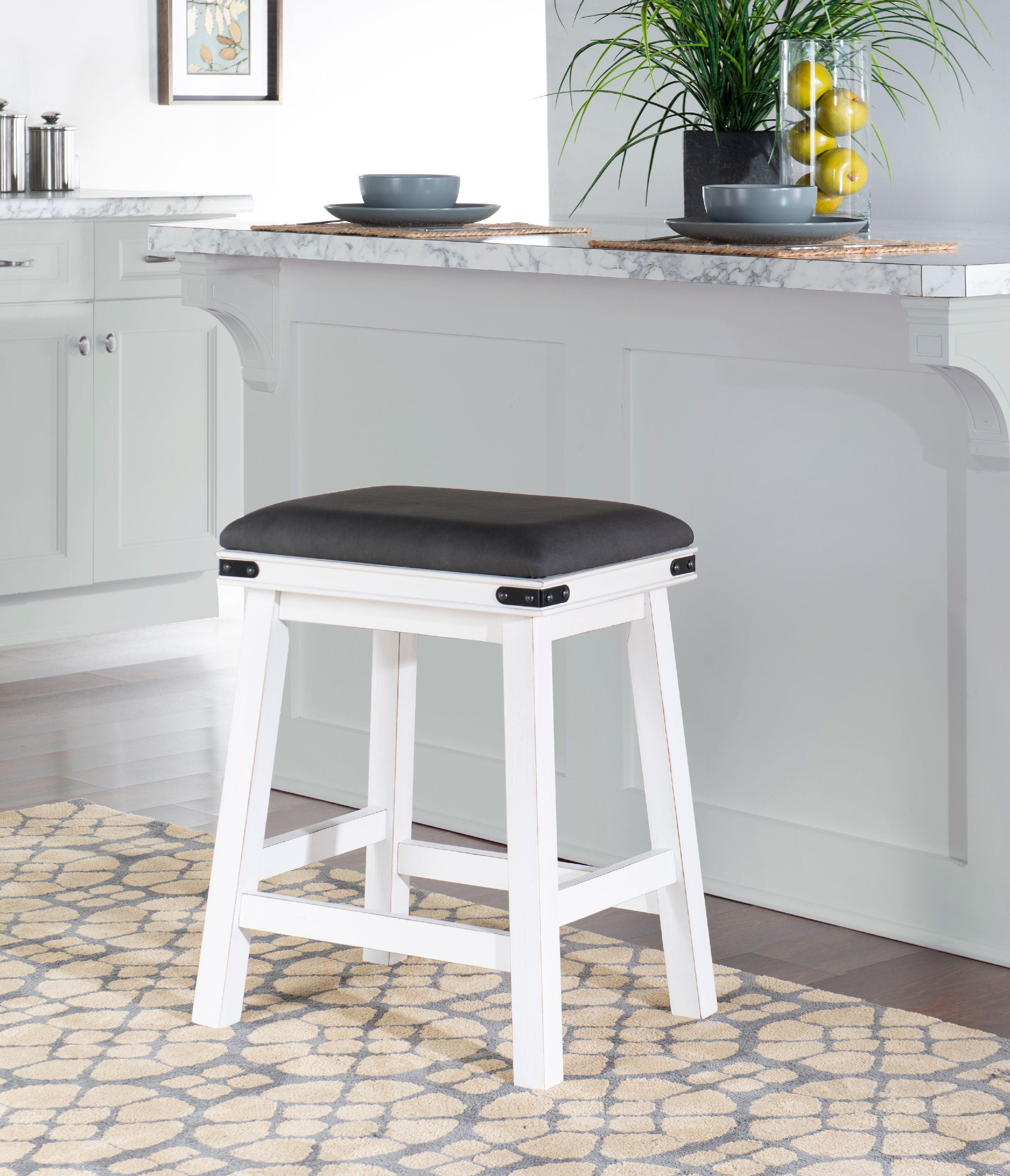 Transitional Backless Saddle Counter Stool in White & Grey