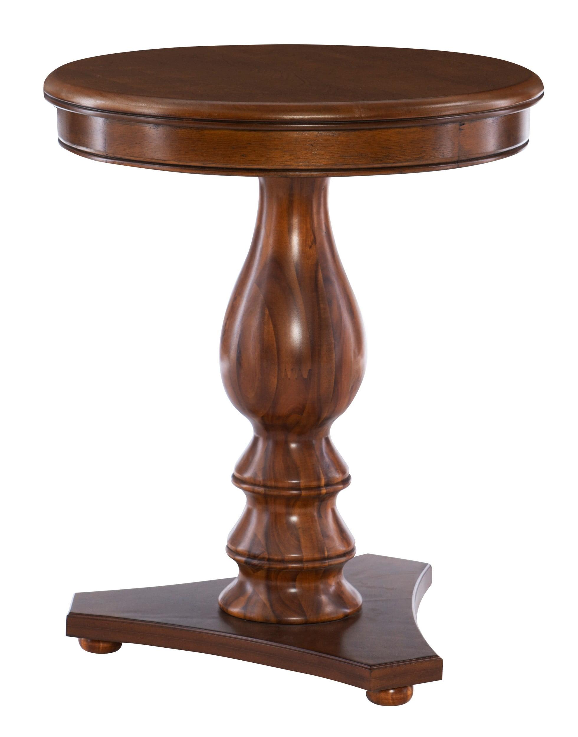 Hazelnut Brown Round Wood Pedestal Accent Table