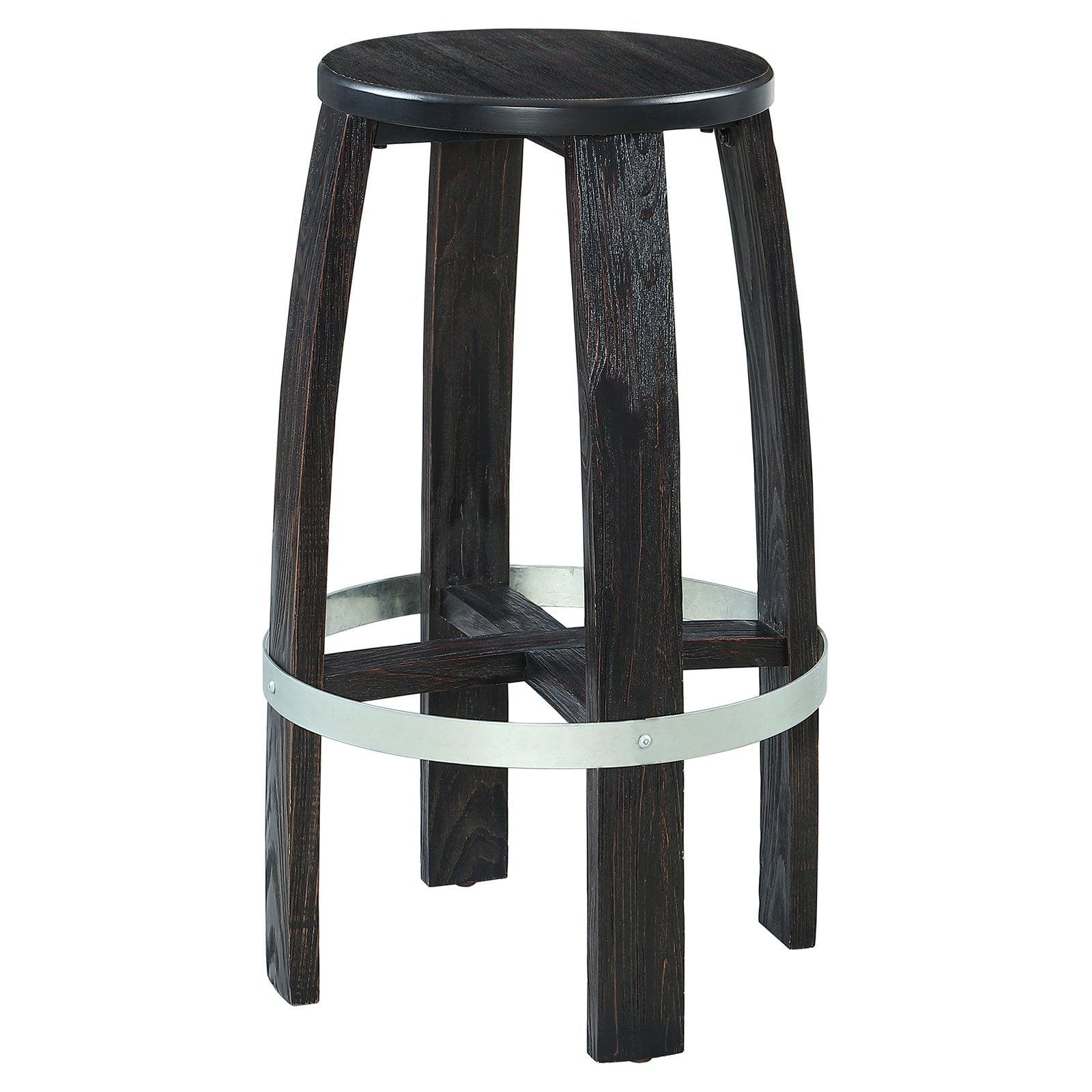 Modern Rustic Pine and Metal Swivel Barstool, Dark Brown