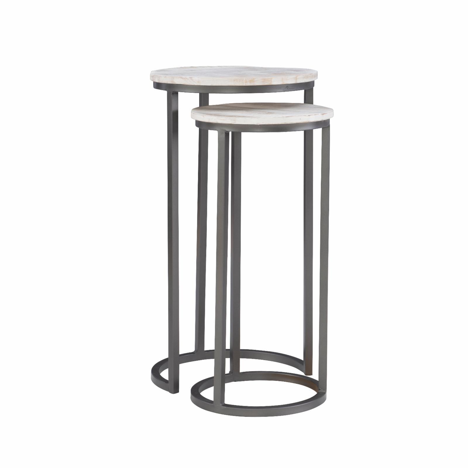 Weston Round Gray Mango Wood and Black Metal Nesting Tables