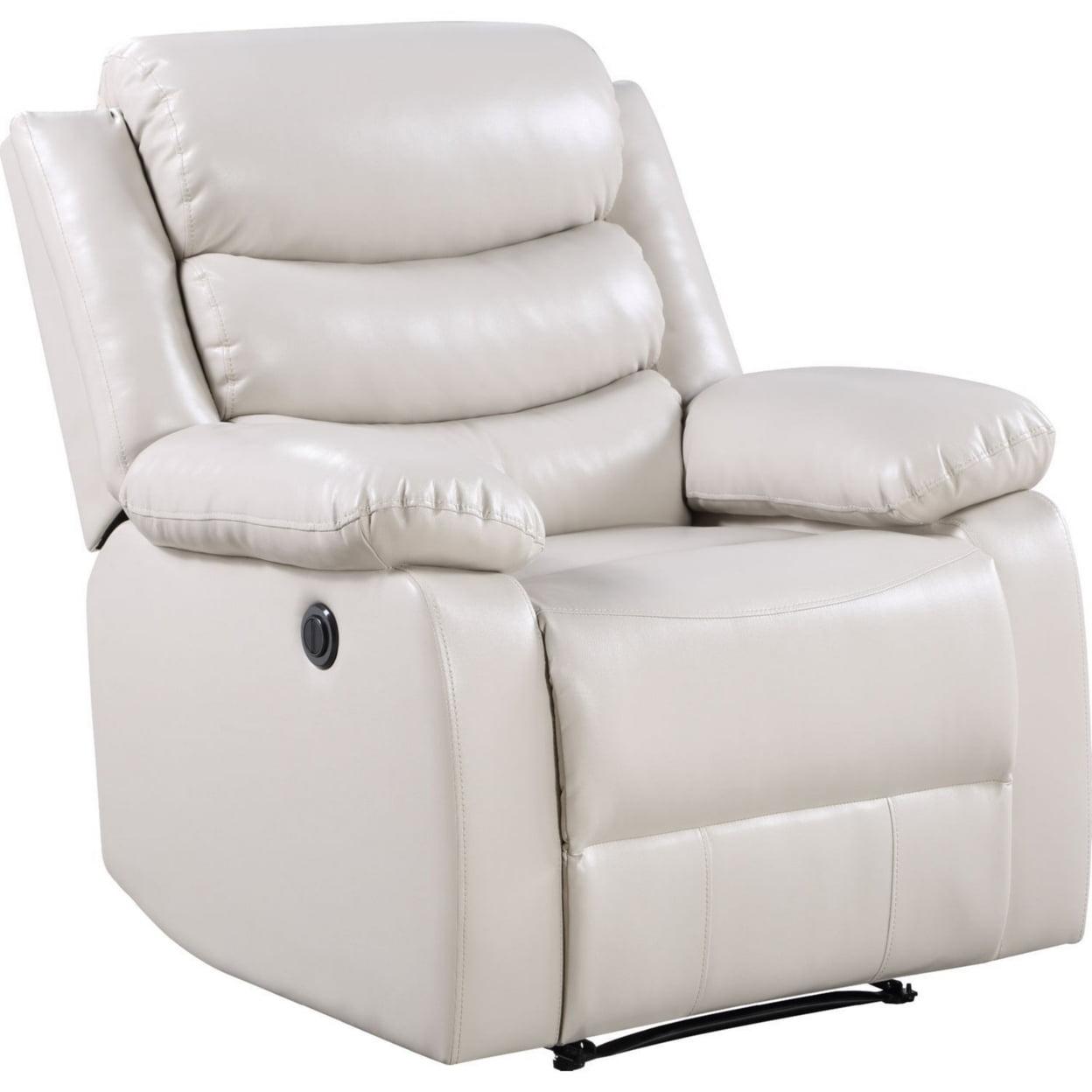 Cream Faux Leather Power Recliner with Pillow Top Arms