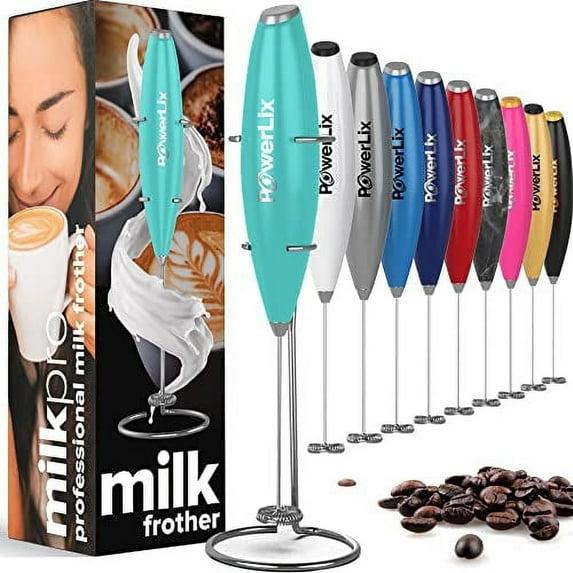 PowerLix Milk Frother Handheld Battery Operated Electric Whisk Foam Maker For Coffee With Stainless Steel Stand Included  - Carribean Aqua
