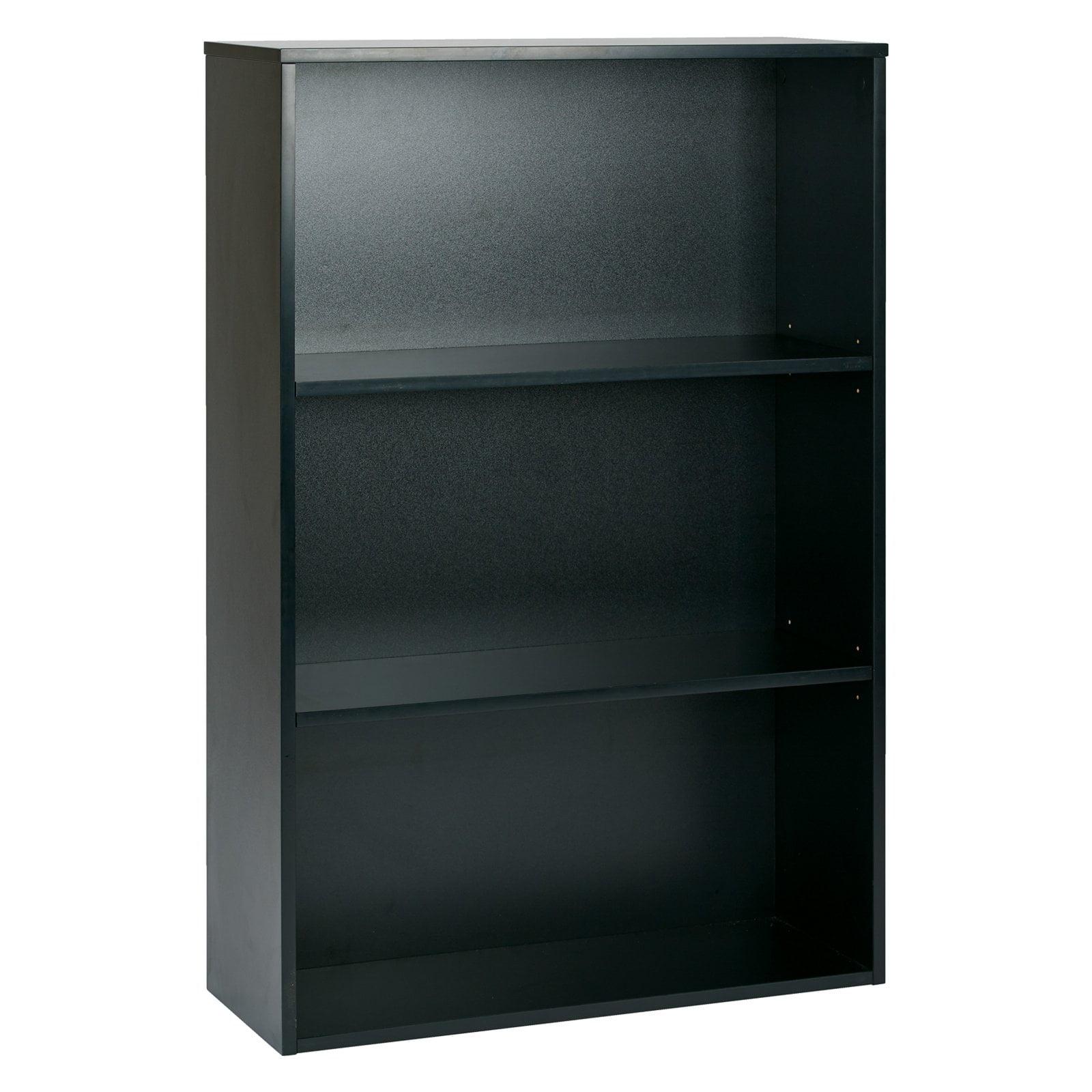 Prado Adjustable 3-Shelf Black Laminate Bookcase, 48" Height