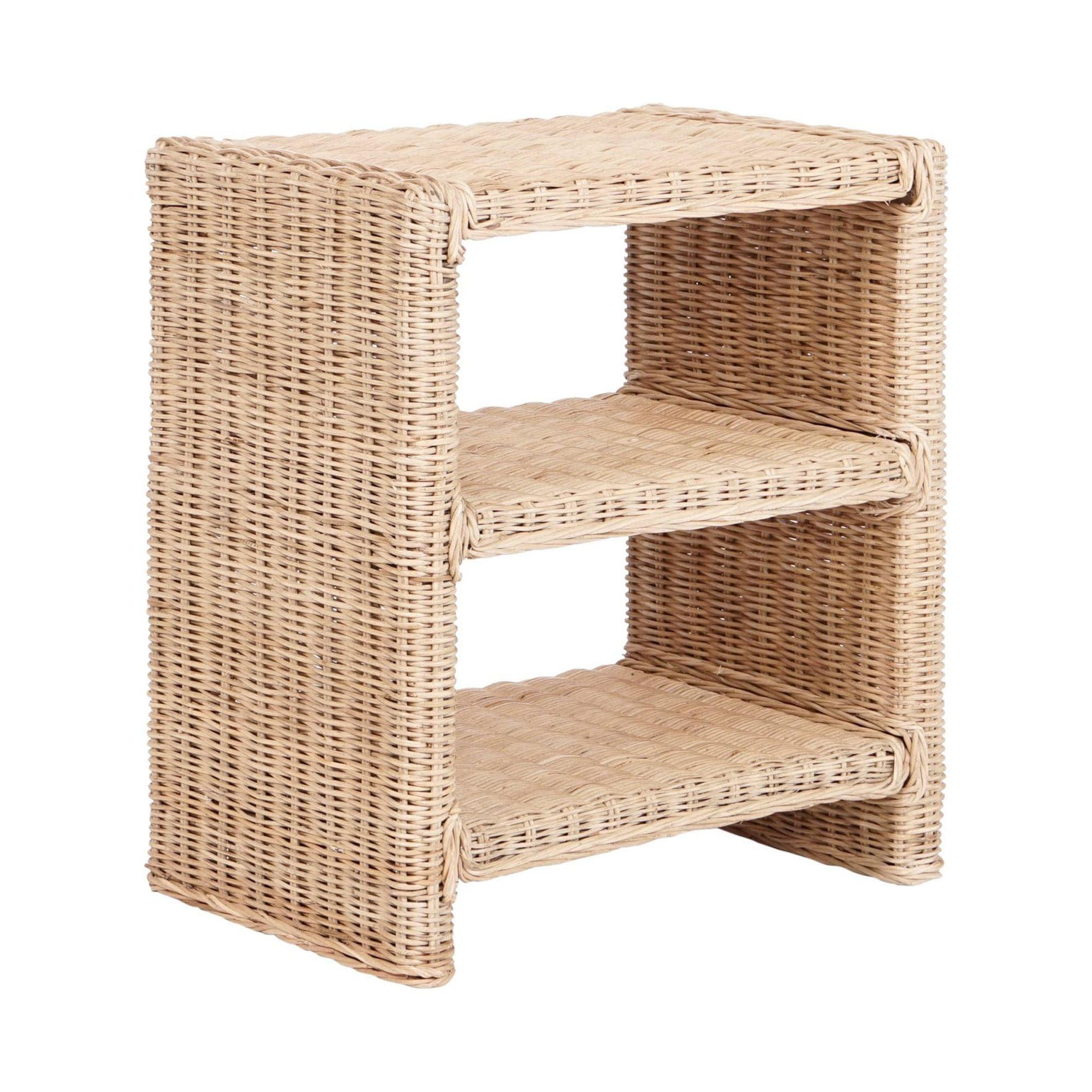 JONATHAN Y Praerie 22" Coastal Bohemian Rattan/Wood 3 Tier End Table, Natural