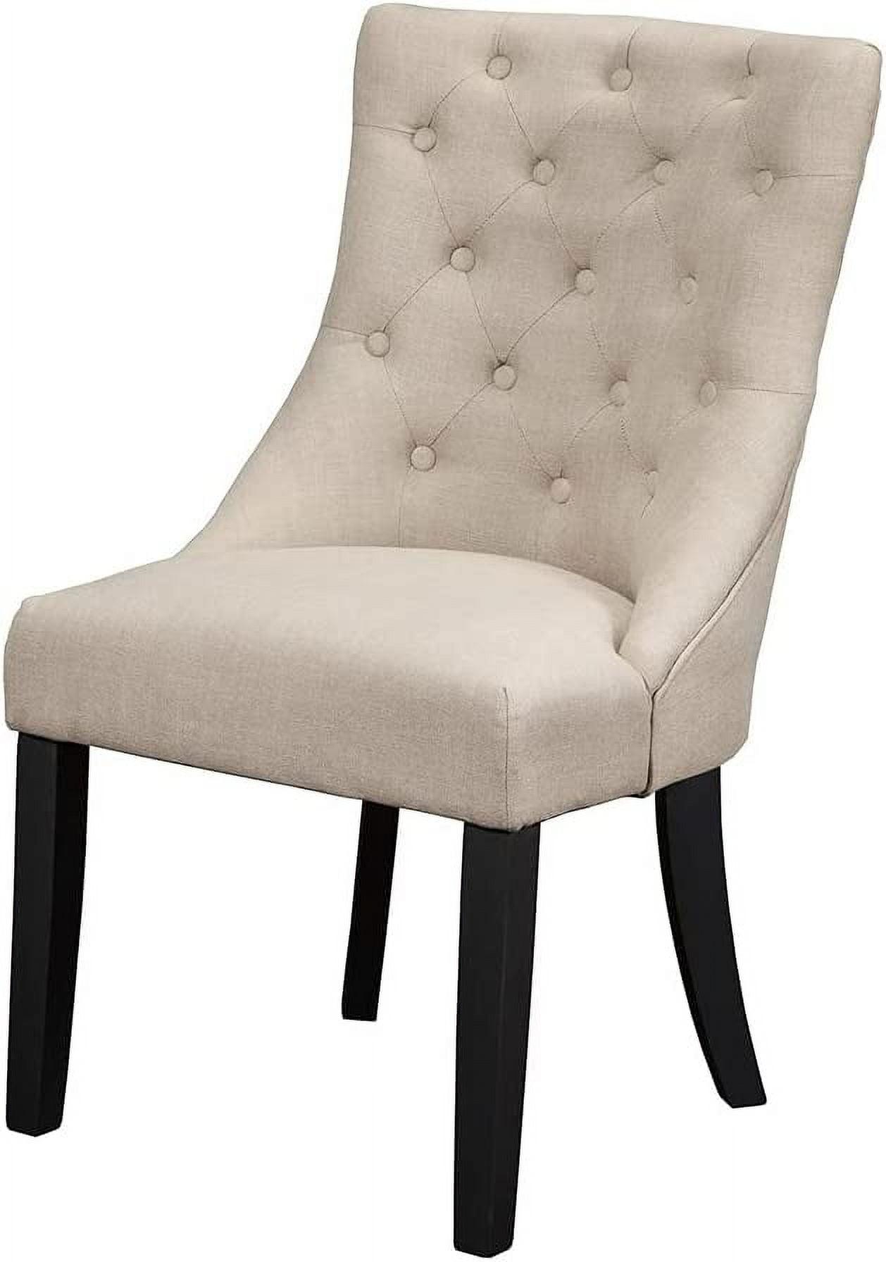 Cream Linen Upholstered Parsons Side Chair with Black Wood Legs