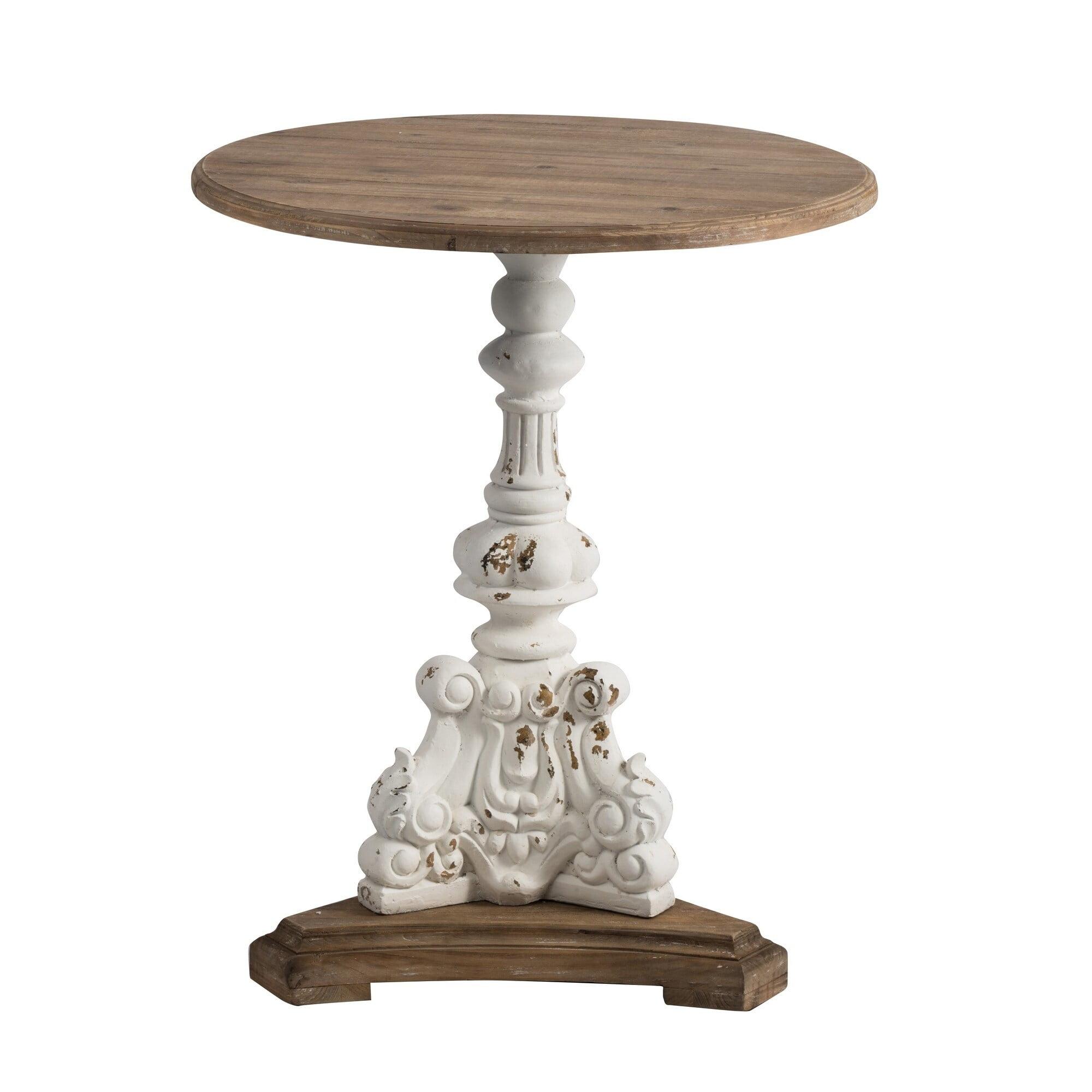 Prana Vintage-Inspired Round Accent Table in Dual Brown and White Finish
