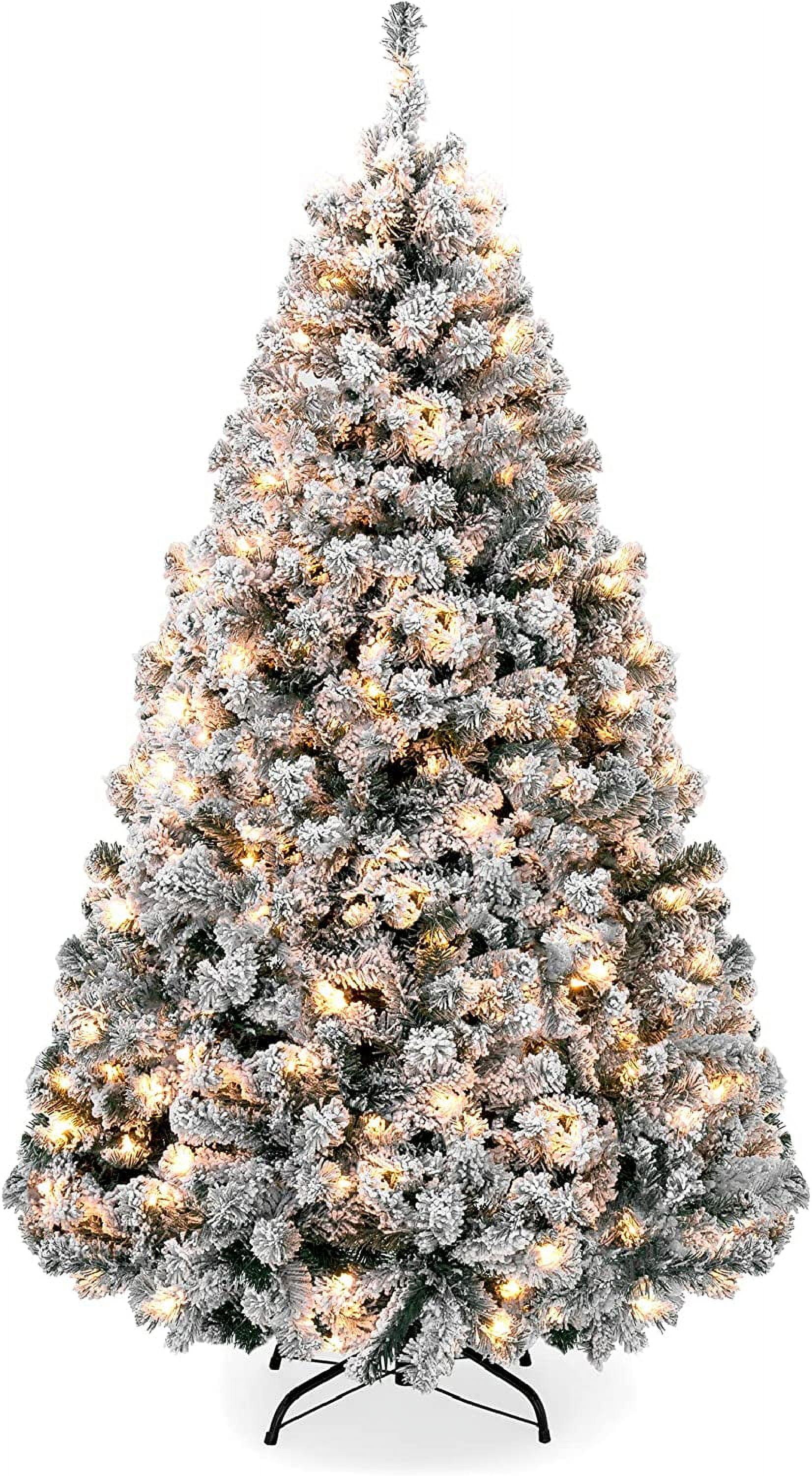 4.5ft Snow Flocked Pine Christmas Tree with Warm White Lights