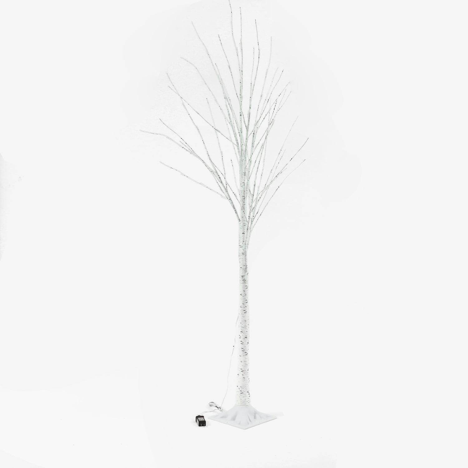 LuxenHome Lighted LED 5.9Ft White Birch Twig Tree Decoration, Artificial Birch Tree with Metal Base